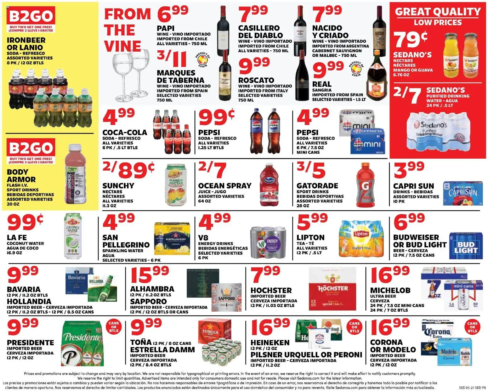 Sedano's Weekly Ad - valid from 27.05.2026 | Page: 8 | Products: Juice, Wine, Tea, Water