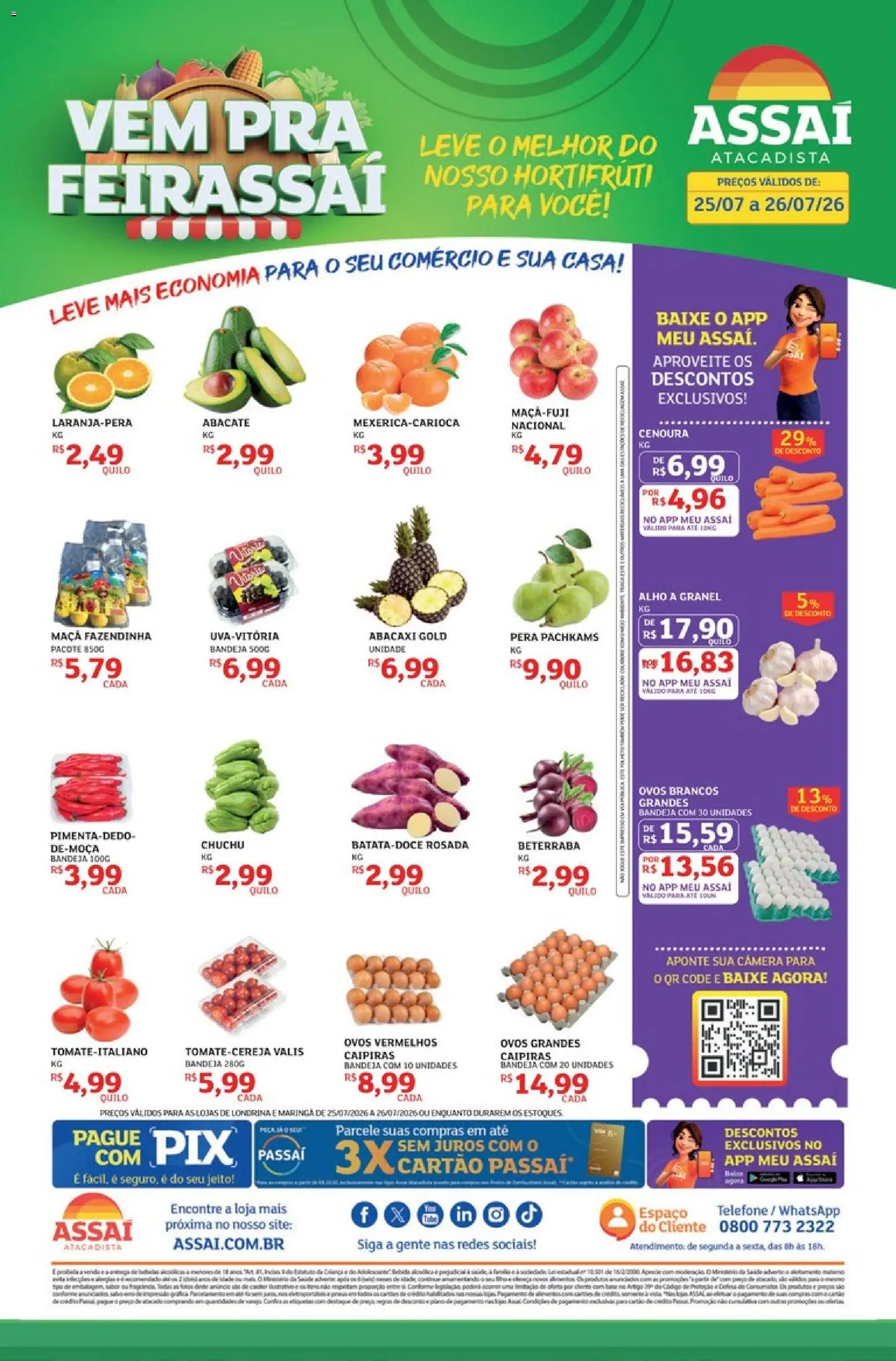 Assaí Atacadista Folheto - válido de 25/07/2026 | Página: 1 | Produtos: Pera, Alho, Telefone, Câmera