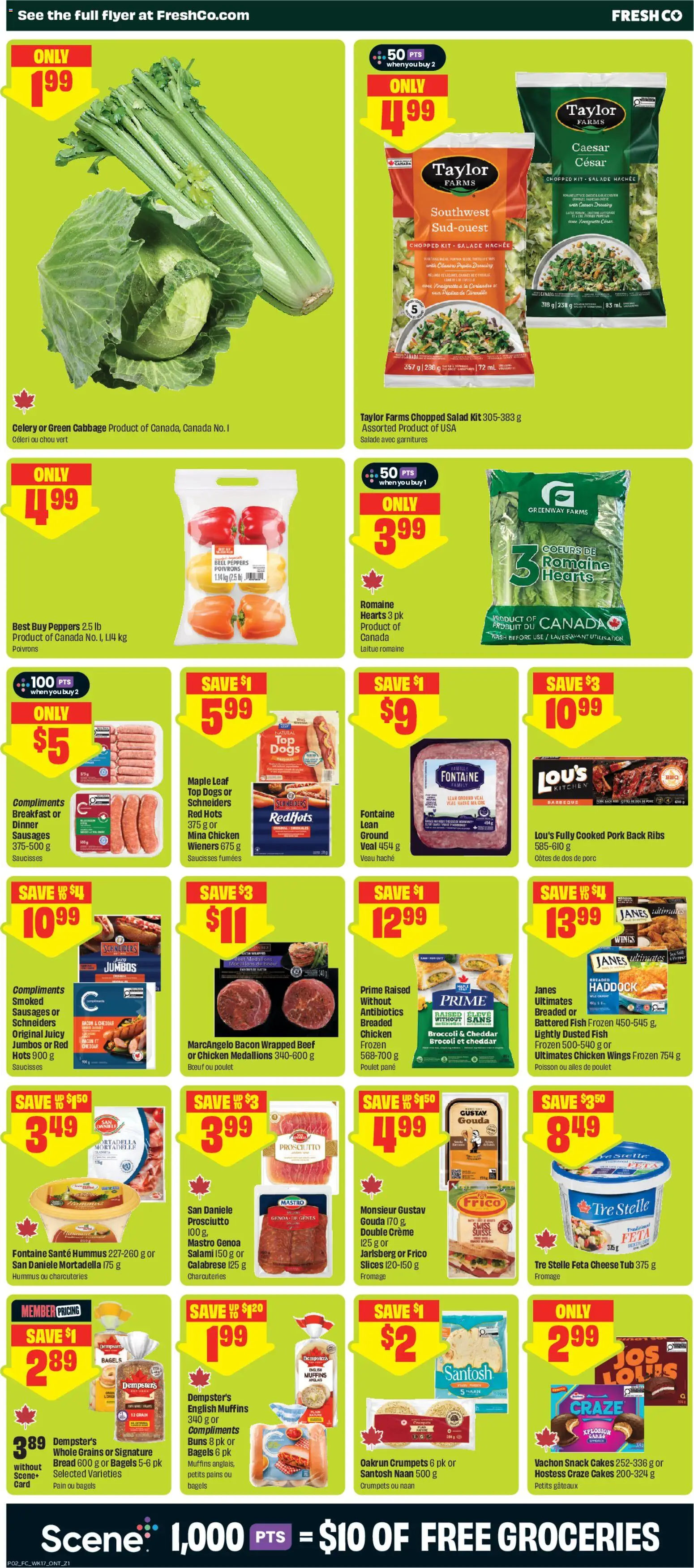 FreshCo flyer valid from Aug 20, 2026 | Page: 3 | Products: Hummus, Broccoli, Muffins, Grains
