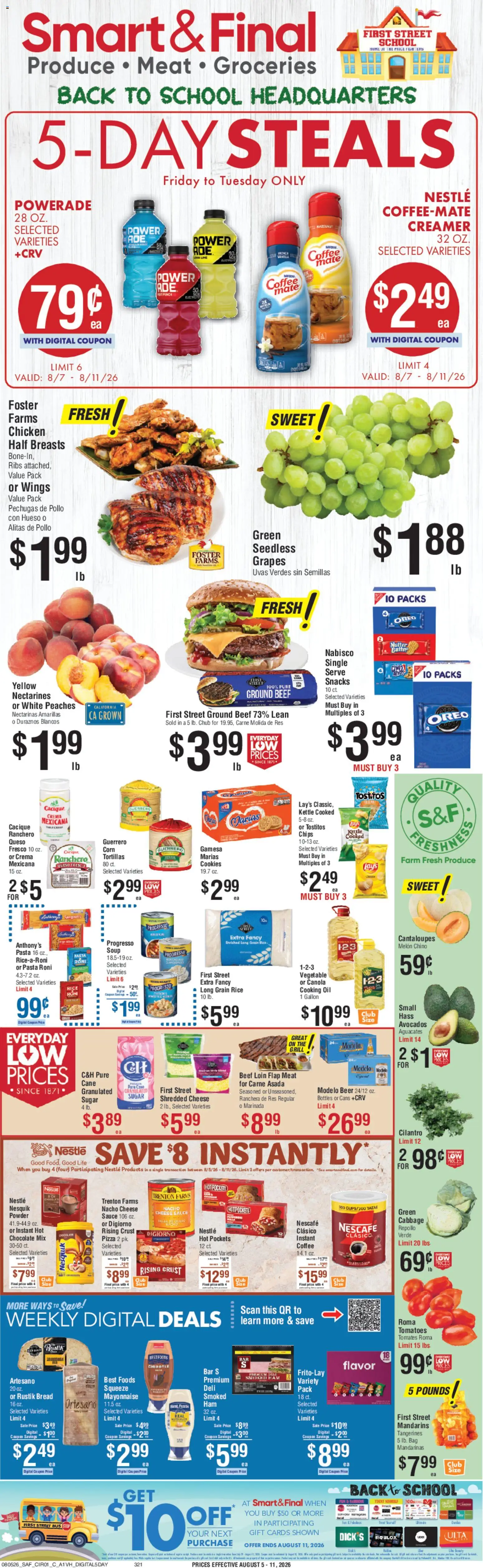 Smart & Final Weekly Ad - valid from 08/05/2026 | Page: 1 | Products: Nectarines, Chicken, Oreo, Sauce