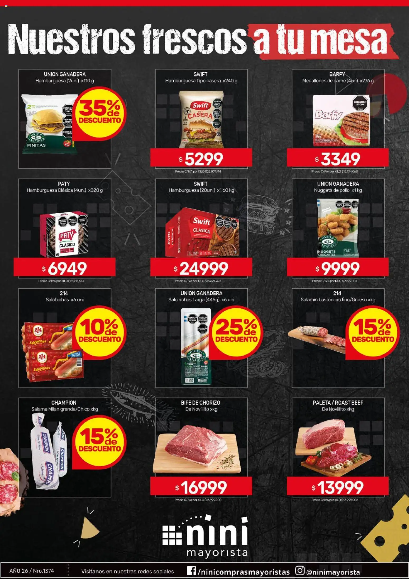NINI Mayorista Nuestros frescos a tu mesa │ válido desde el 24/08/2026 | Página: 1 | Productos: Mesa, Carne, Hamburguesa, Chorizo