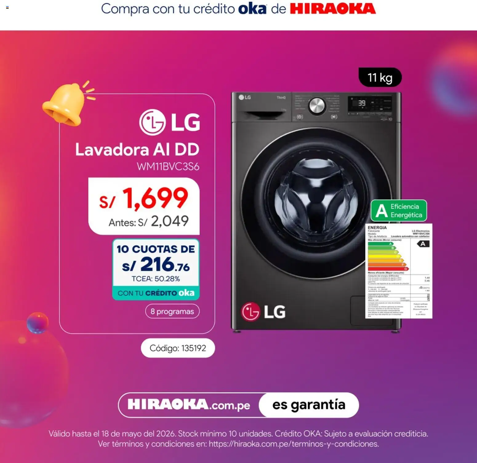 Catálogo Hiraoka válido desde 14.05.2026 | Página: 5 | Productos: Lavadora