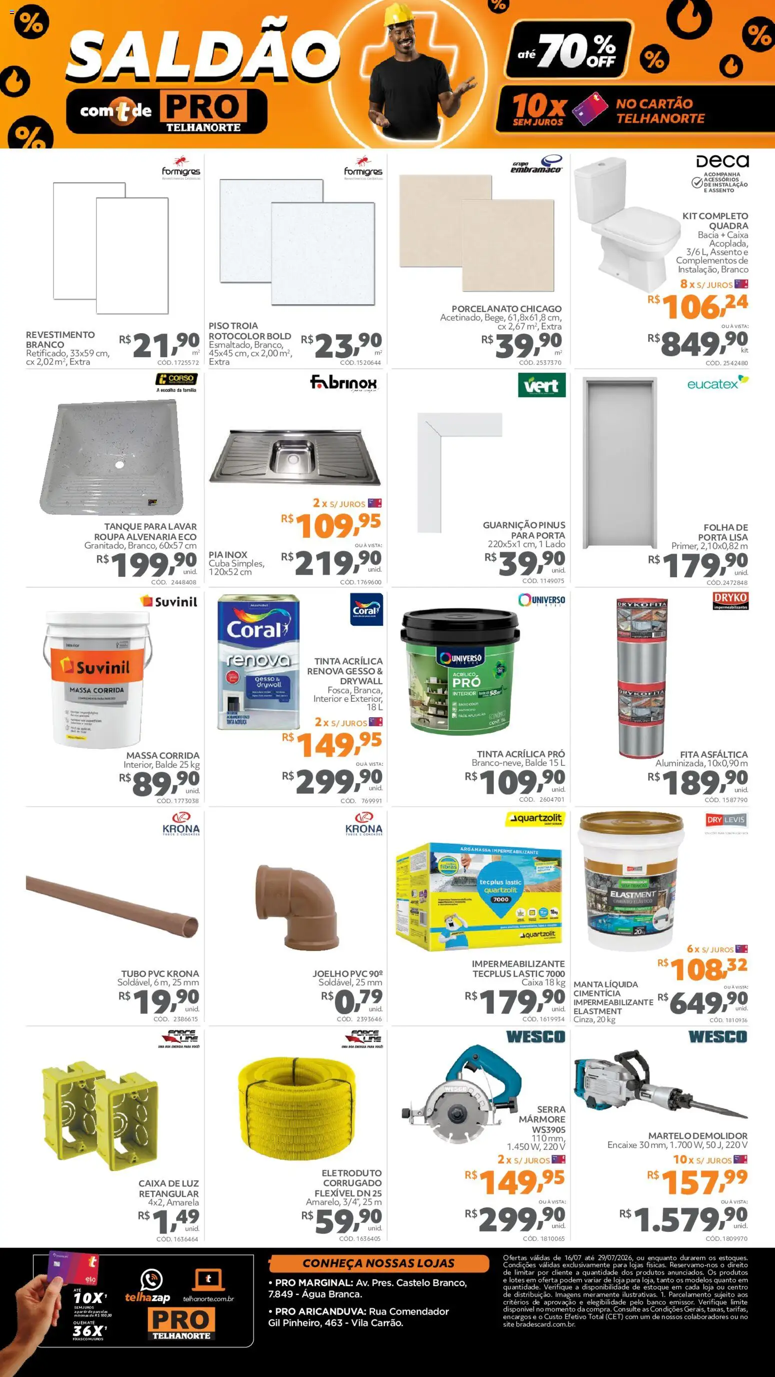 Telhanorte Folheto - válido de 16/07/2026 | Página: 2 | Produtos: Argamassa, Guarnição, Cuba, Pia