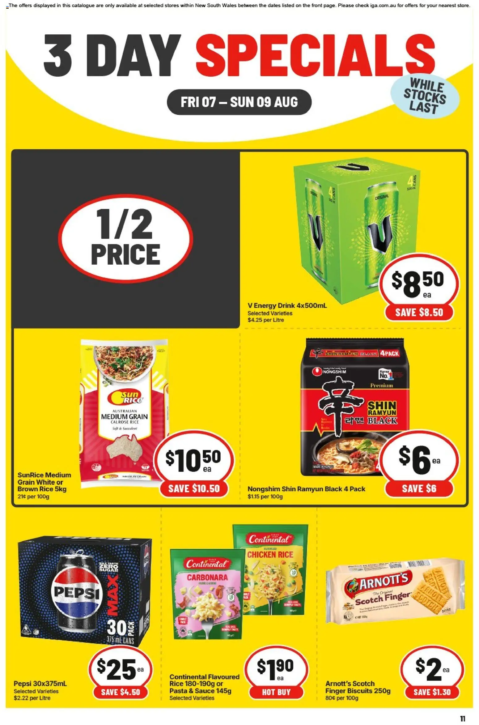 IGA catalogue - valid from 07/08/2026 | Page: 3 | Products: Rice, Pepsi, Biscuits, Scotch