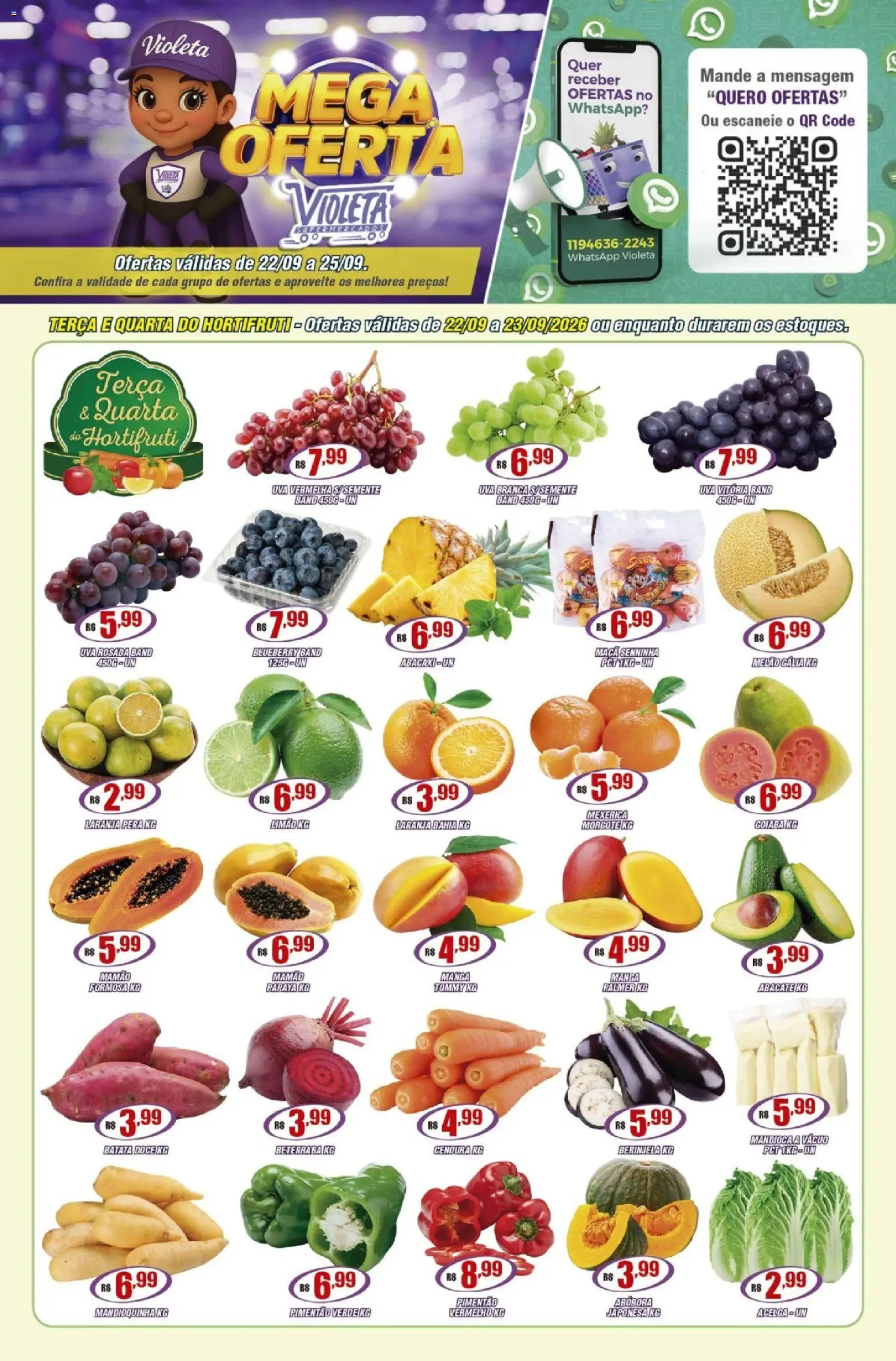 Violeta Supermercados Folheto - válido de 22/09/2026 | Página: 1 | Produtos: Mexerica, Uva, Cenoura, Mamão