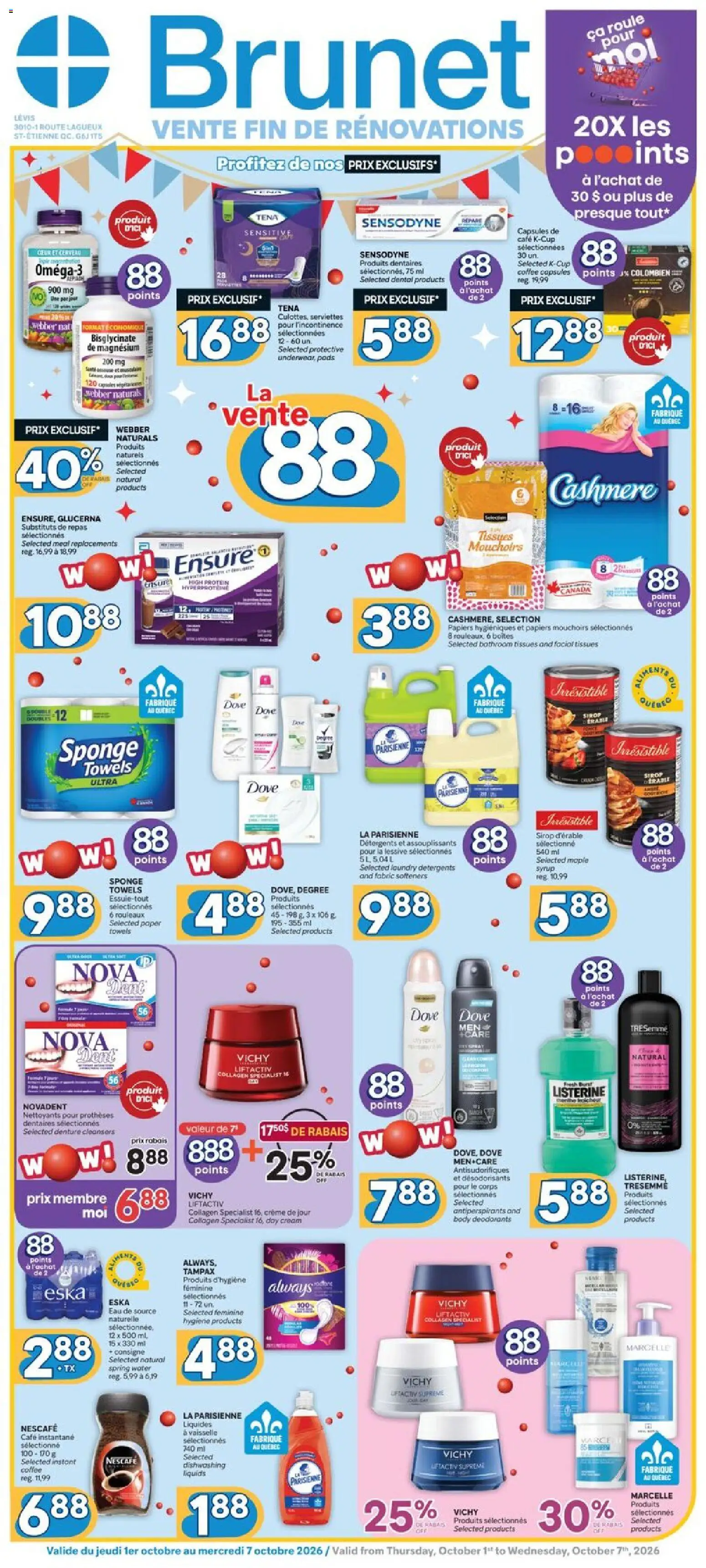 Brunet flyer valid from Oct 1, 2026 | Page: 3 | Products: Cream, Water, Coffee, Protein