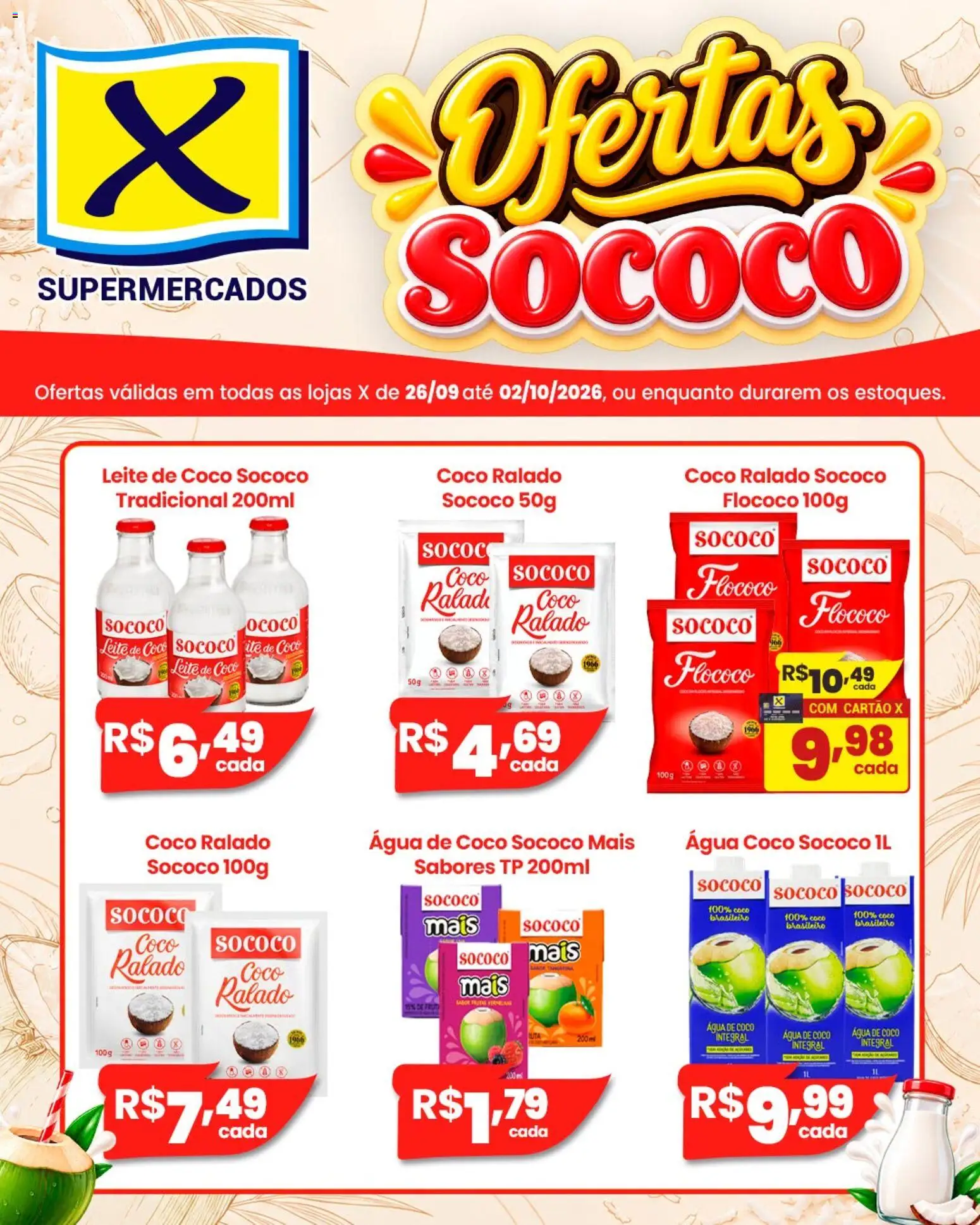 X Supermercados Folheto - válido de 26/09/2026 | Página: 1 | Produtos: Coco, Água de coco, Leite, Água