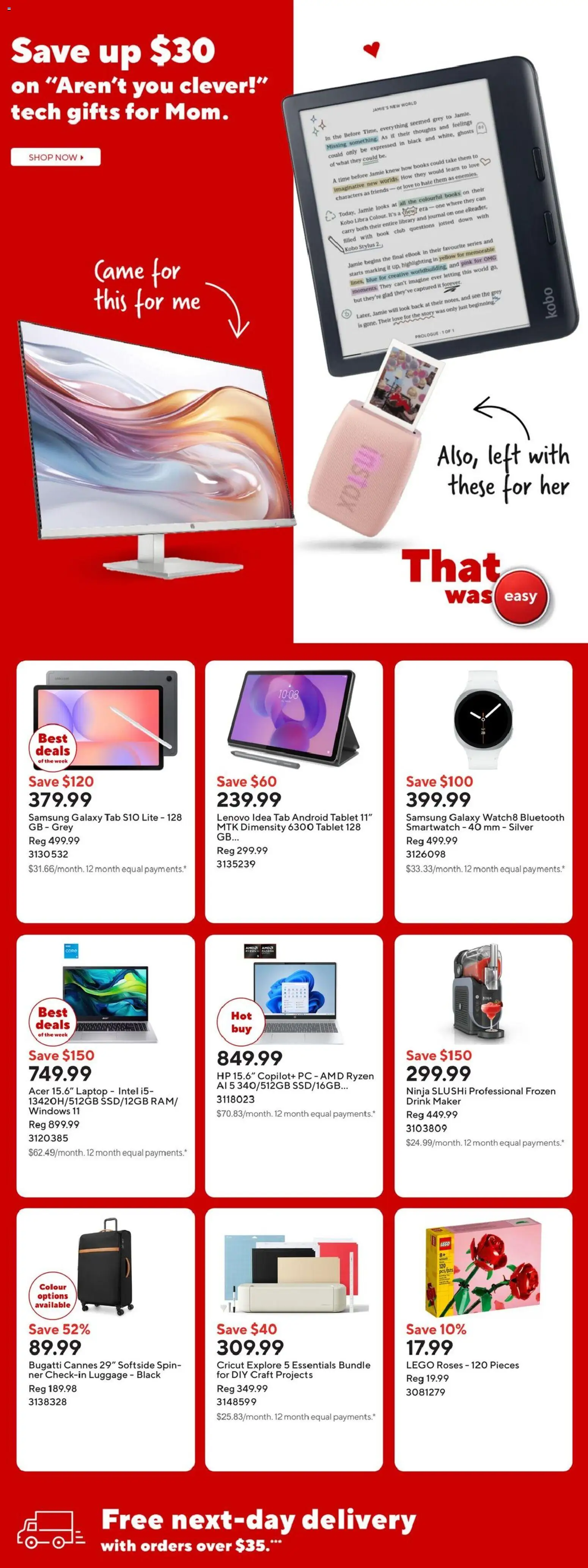 Staples flyer valid from 01.05.2026 | Page: 2 | Products: Luggage, Tablet, PC, Smartwatch