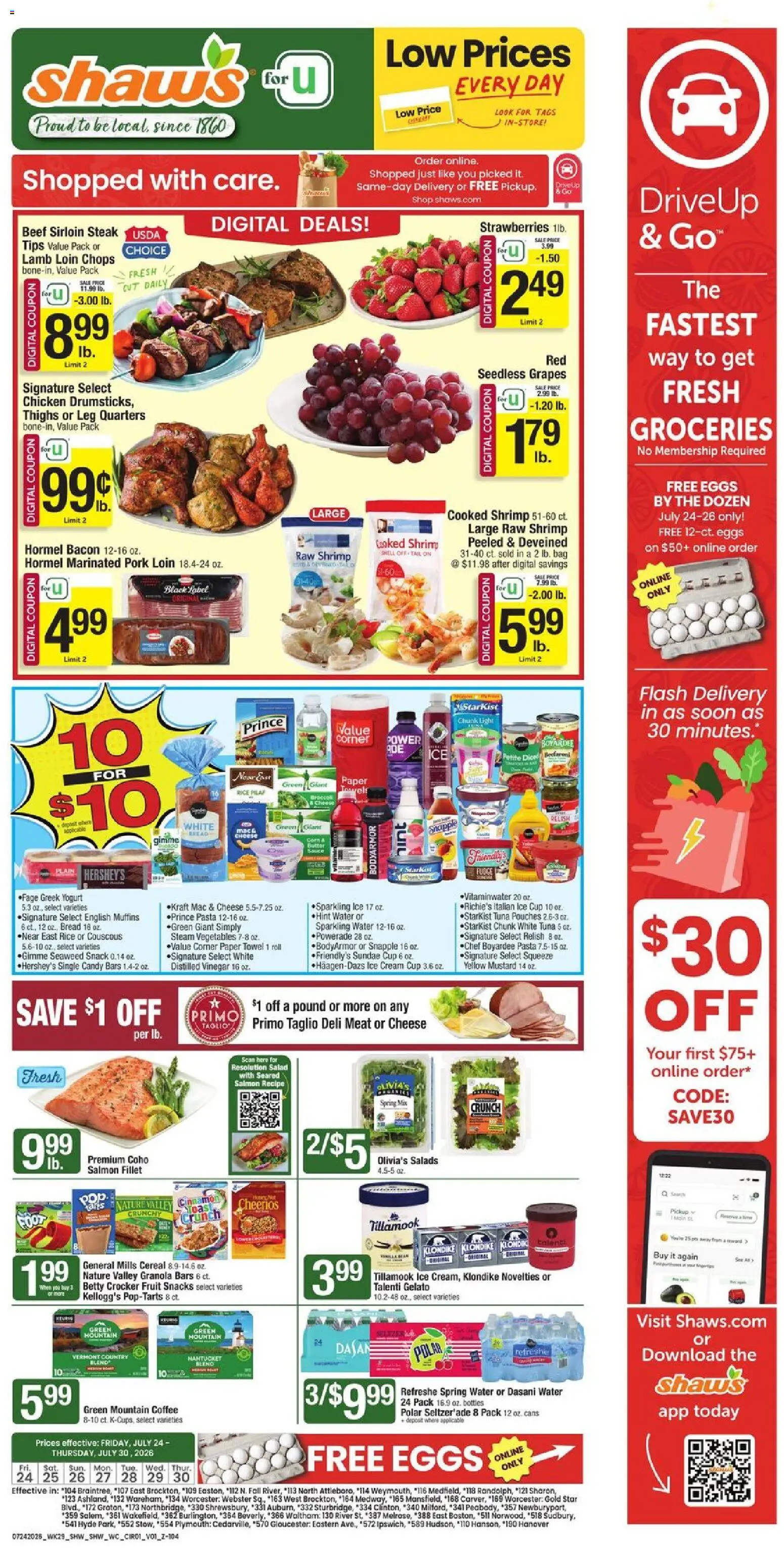 Shaw's Weekly Ad - valid from 07/24/2026 | Page: 1 | Products: Rice, Pasta, Ice cream, Bag
