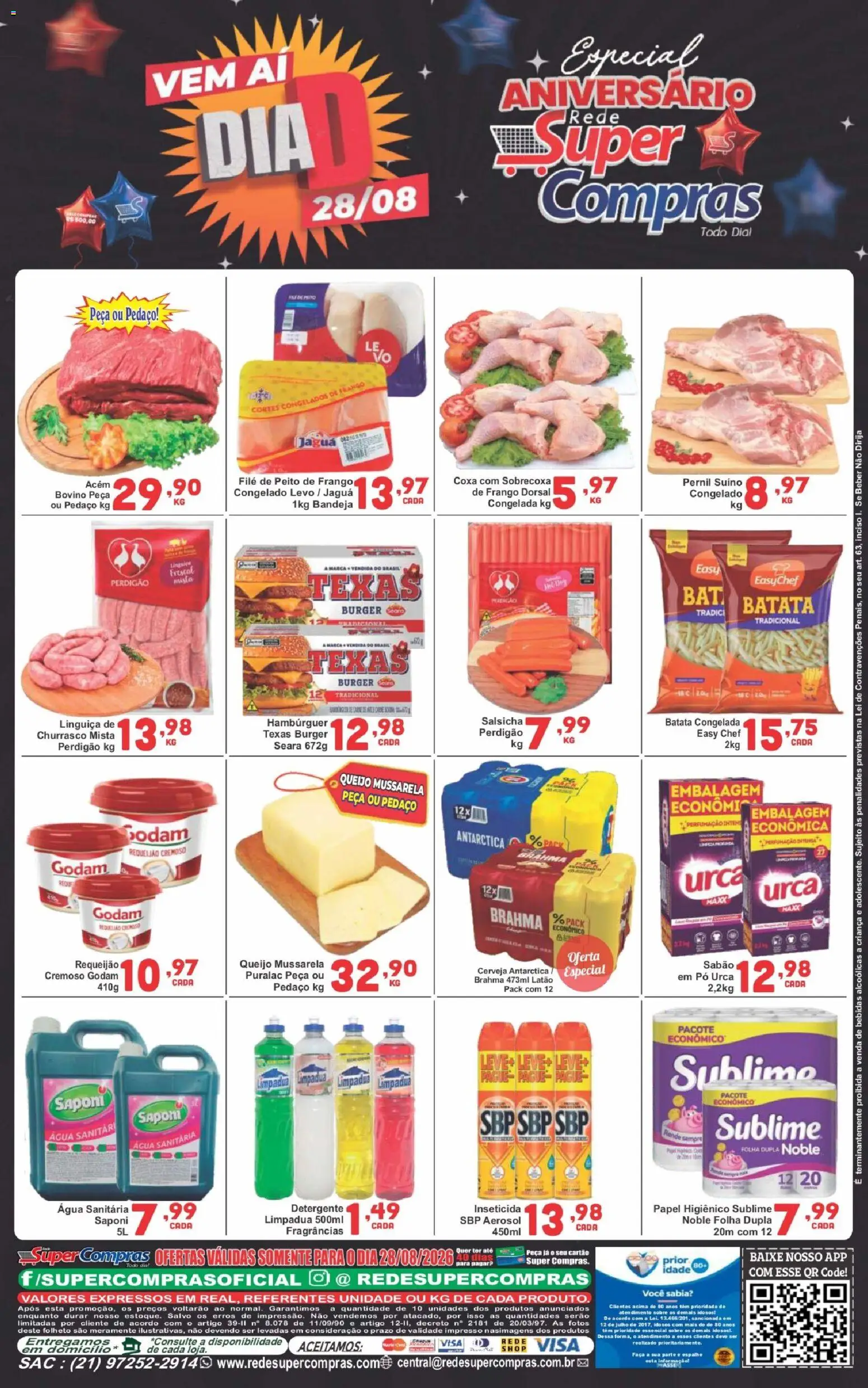 Rede Super Compras Folheto - válido de 28/08/2026 | Página: 2 | Produtos: Detergente, Salsicha, Acém, Mussarela