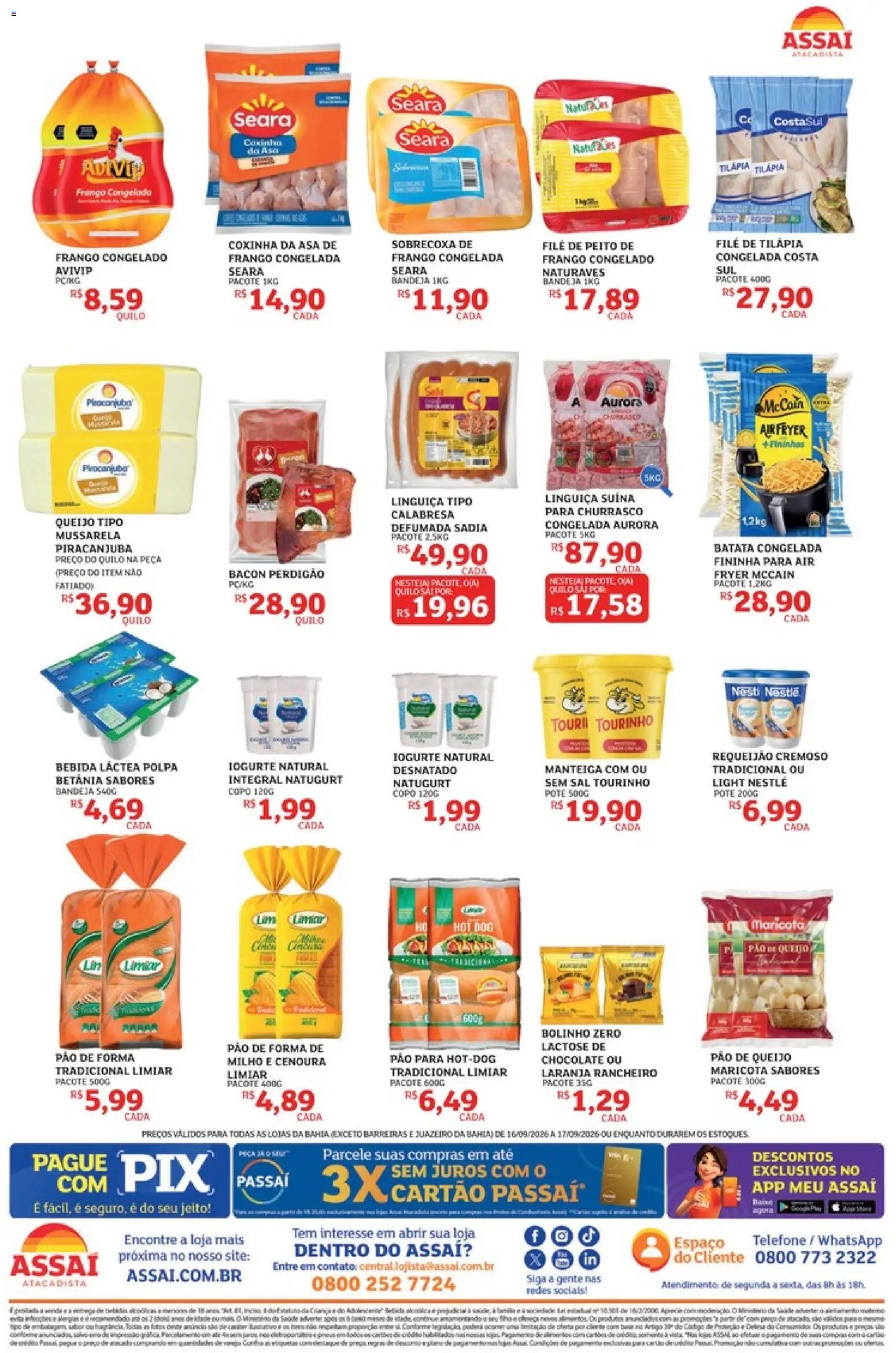 Assaí Atacadista Folheto - válido de 16/09/2026 | Página: 2 | Produtos: Chocolate, Bandeja, Frango, Filé de tilápia