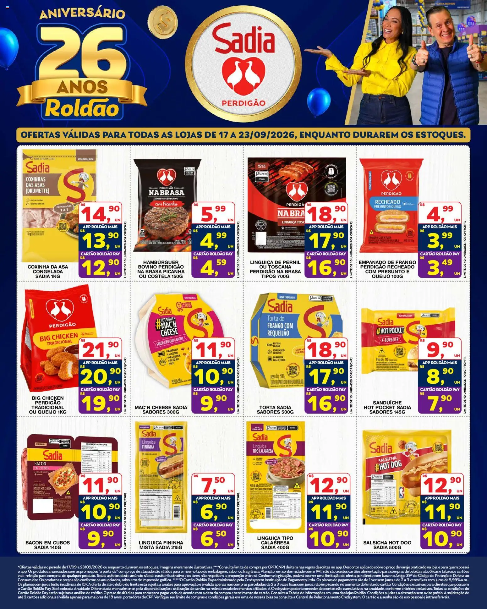 Roldão Folheto - válido de 17/09/2026 | Página: 1 | Produtos: Linguiça, Bebidas, Cheddar, Base
