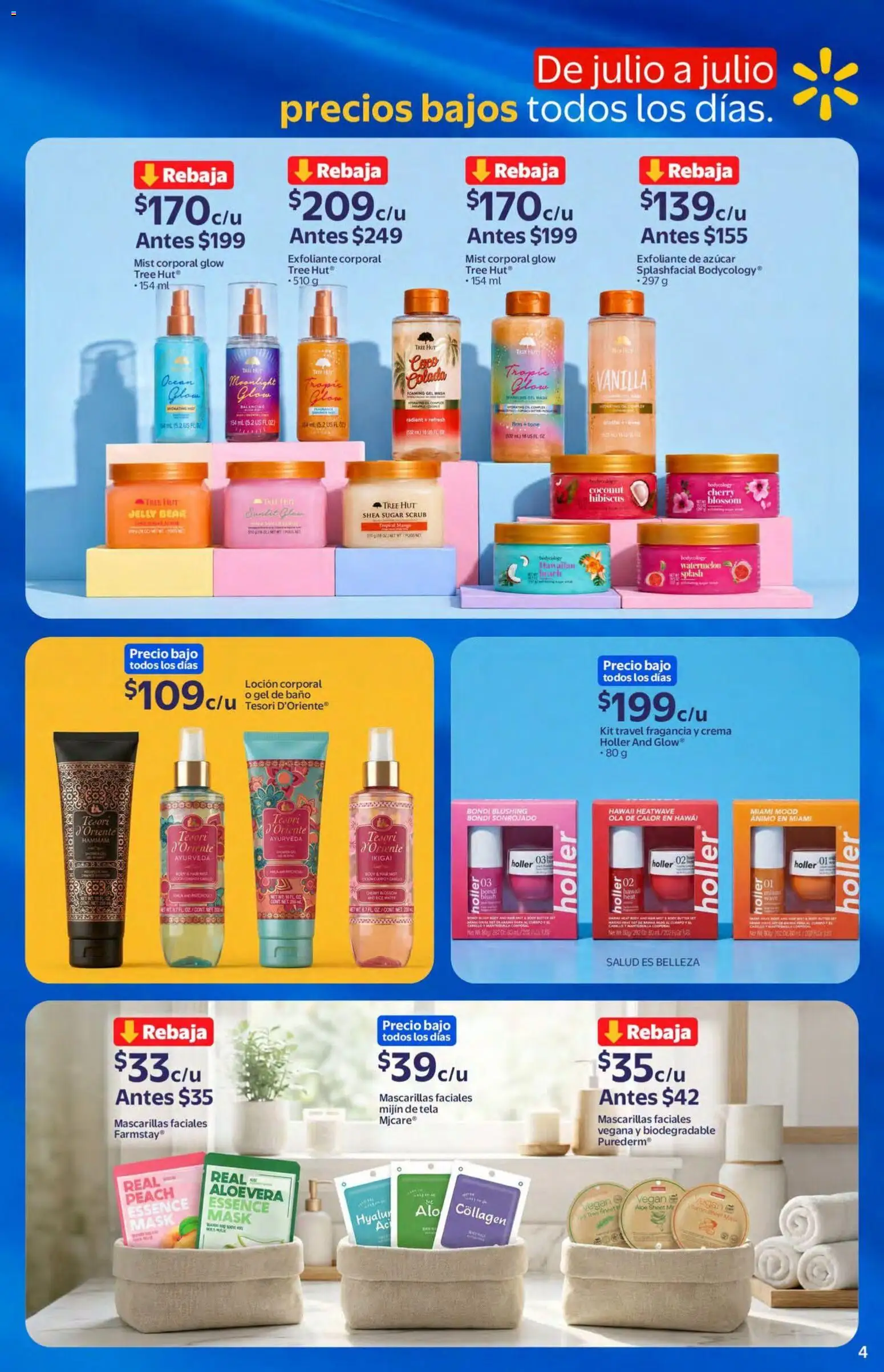 Nuevas ofertas de Walmart válidas en toda la República Mexicana desde el 22/07/2026. ¡Encuentra las mejores ofertas en Walmart folleto! | Página: 4 | Productos: Exfoliante corporal, Loción, Baño, Fragancia