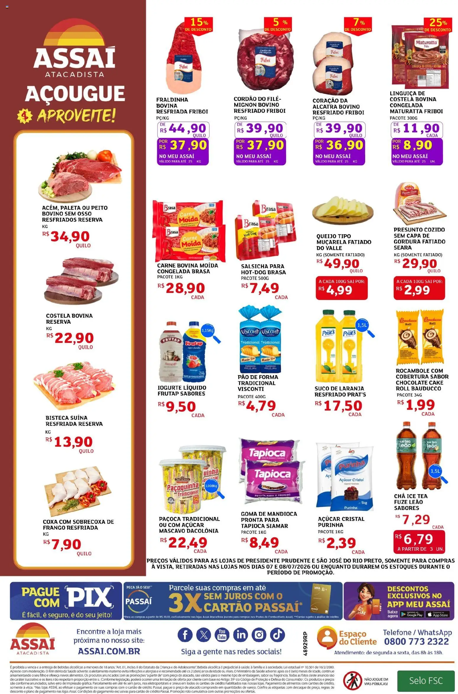 Assaí Atacadista Folheto - válido de 07/07/2026 | Página: 2 | Produtos: Tapioca, Linguiça, Chá, Carne