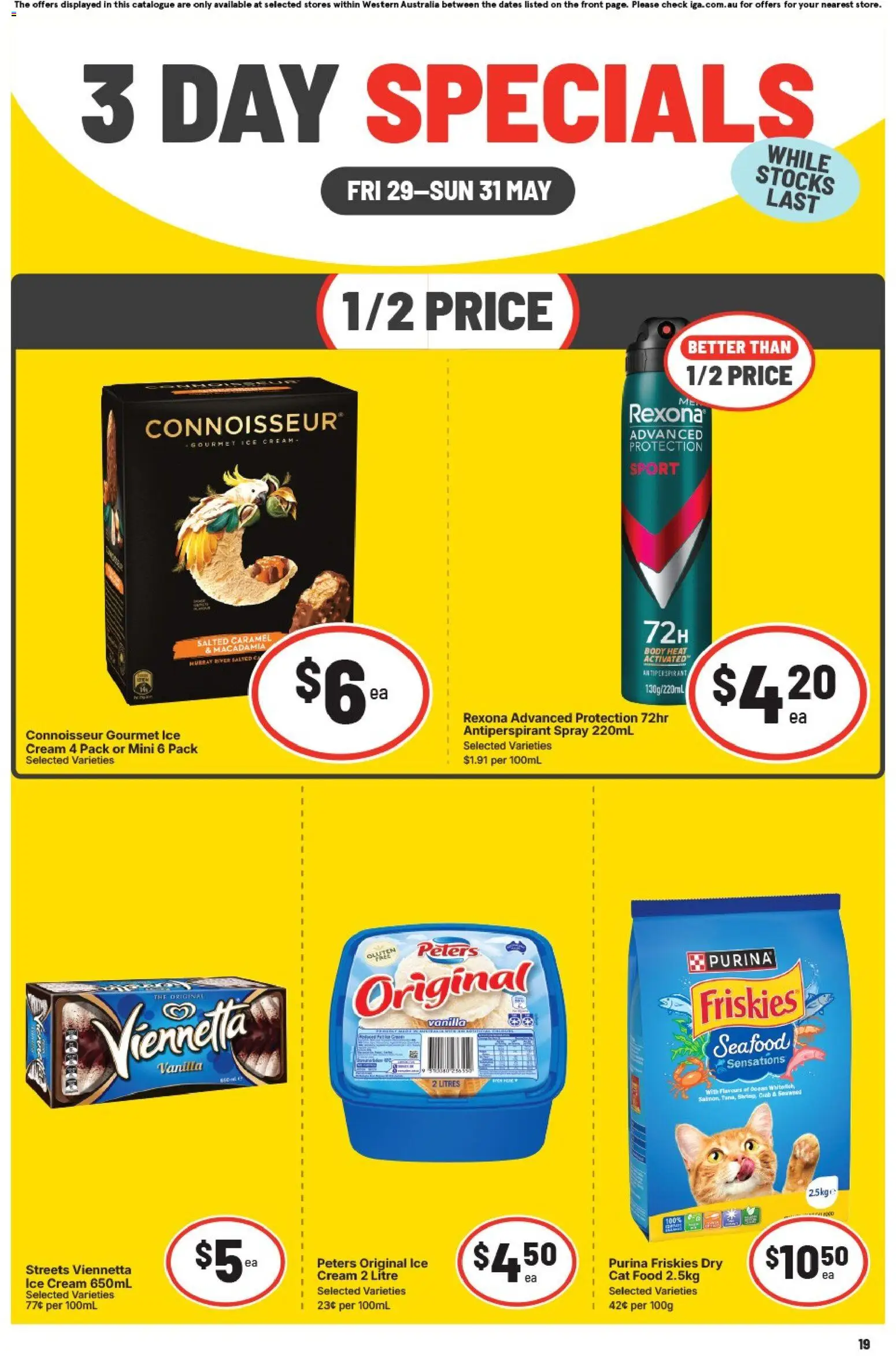 IGA catalogue - valid from 29.05.2026 | Page: 3 | Products: Antiperspirant, Cream, Ice cream, Seafood