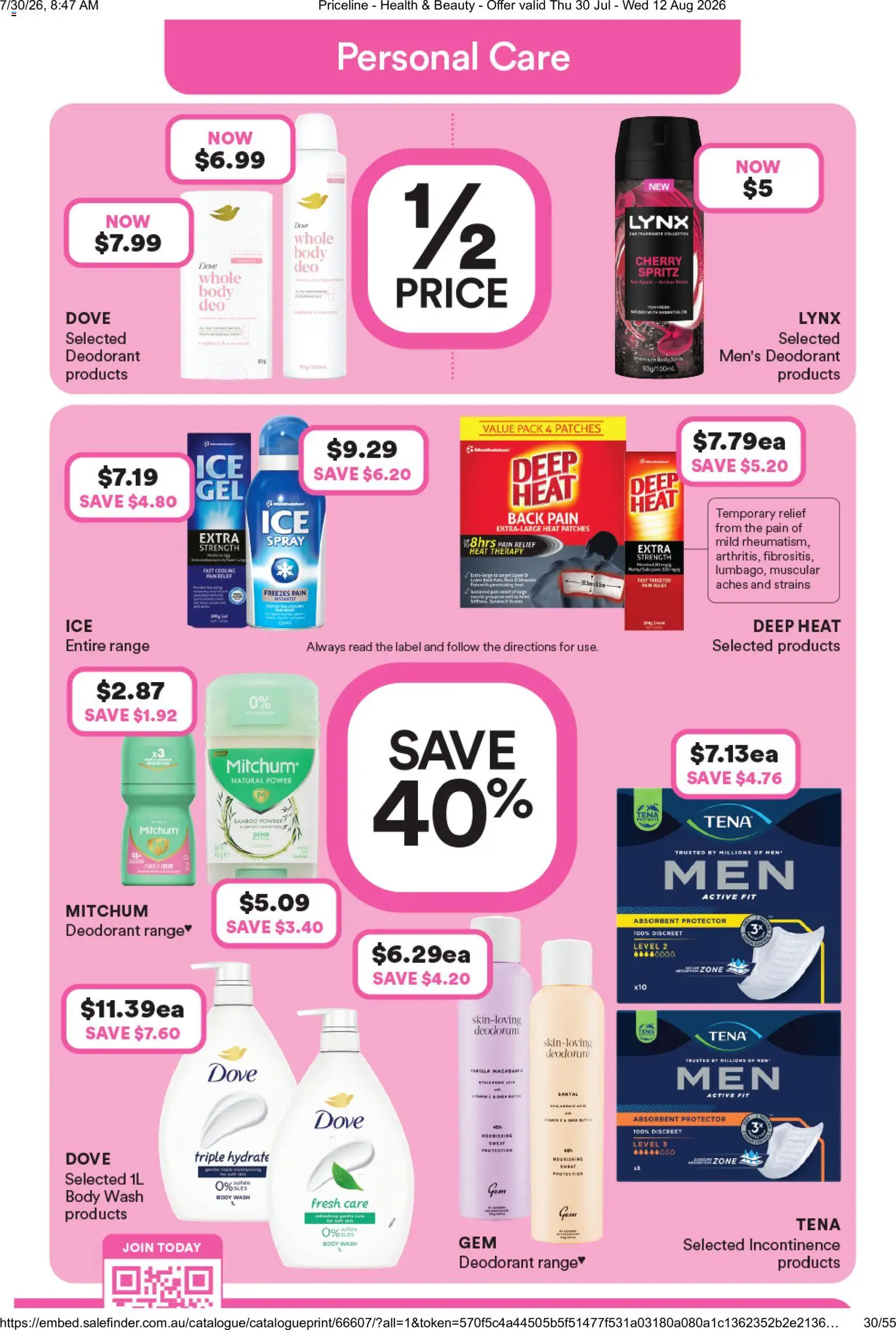 Priceline Pharmacy catalogue - valid from 30/07/2026 | Page: 15 | Products: Deodorant, Pain relief
