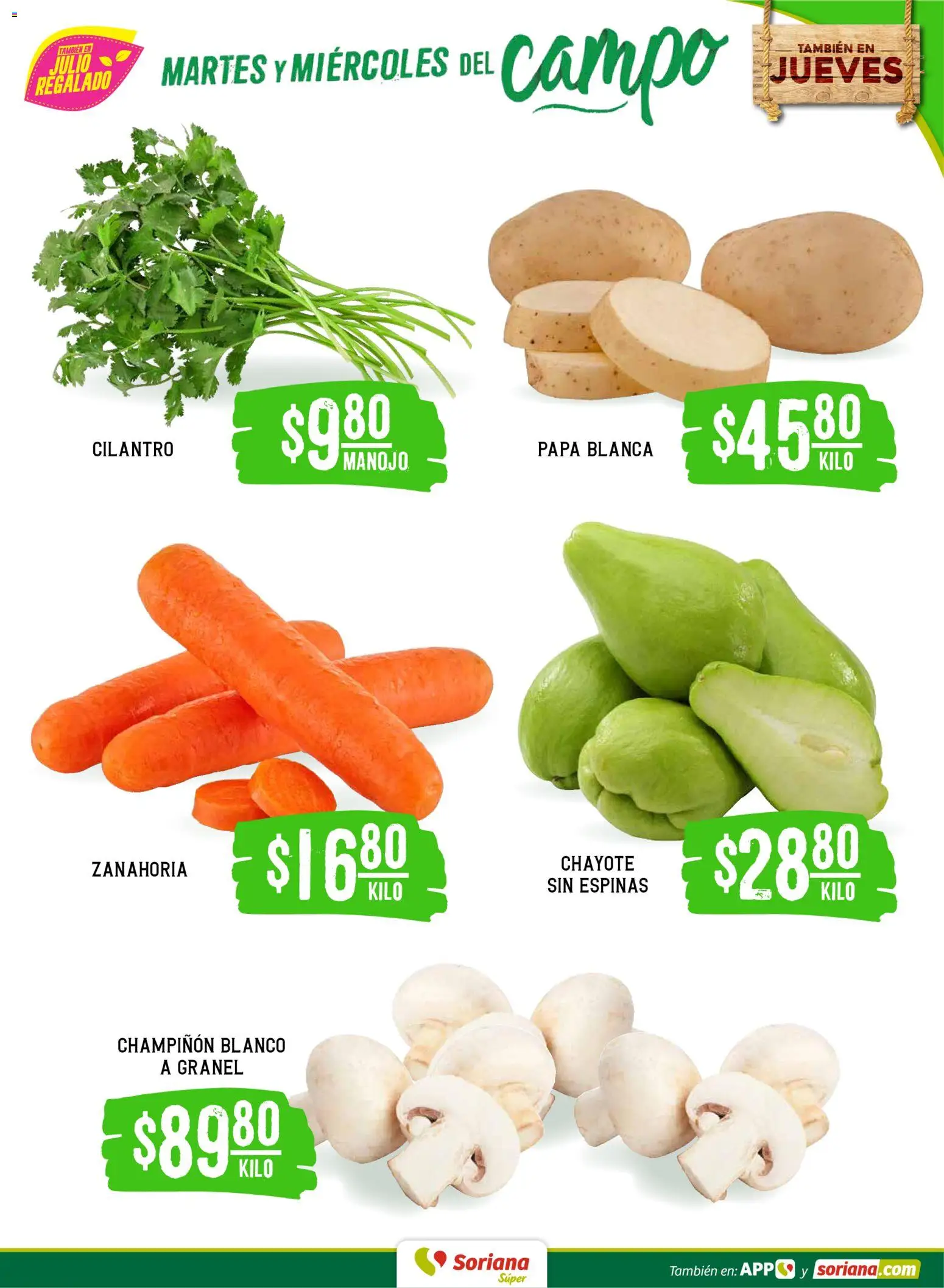 Nuevas ofertas de Soriana válidas en toda la República Mexicana desde el 23/06/2026. ¡Encuentra las mejores ofertas en Soriana Martes y Miércoles del Campo Súper: Juárez! | Página: 3 | Productos: Papa, Zanahoria