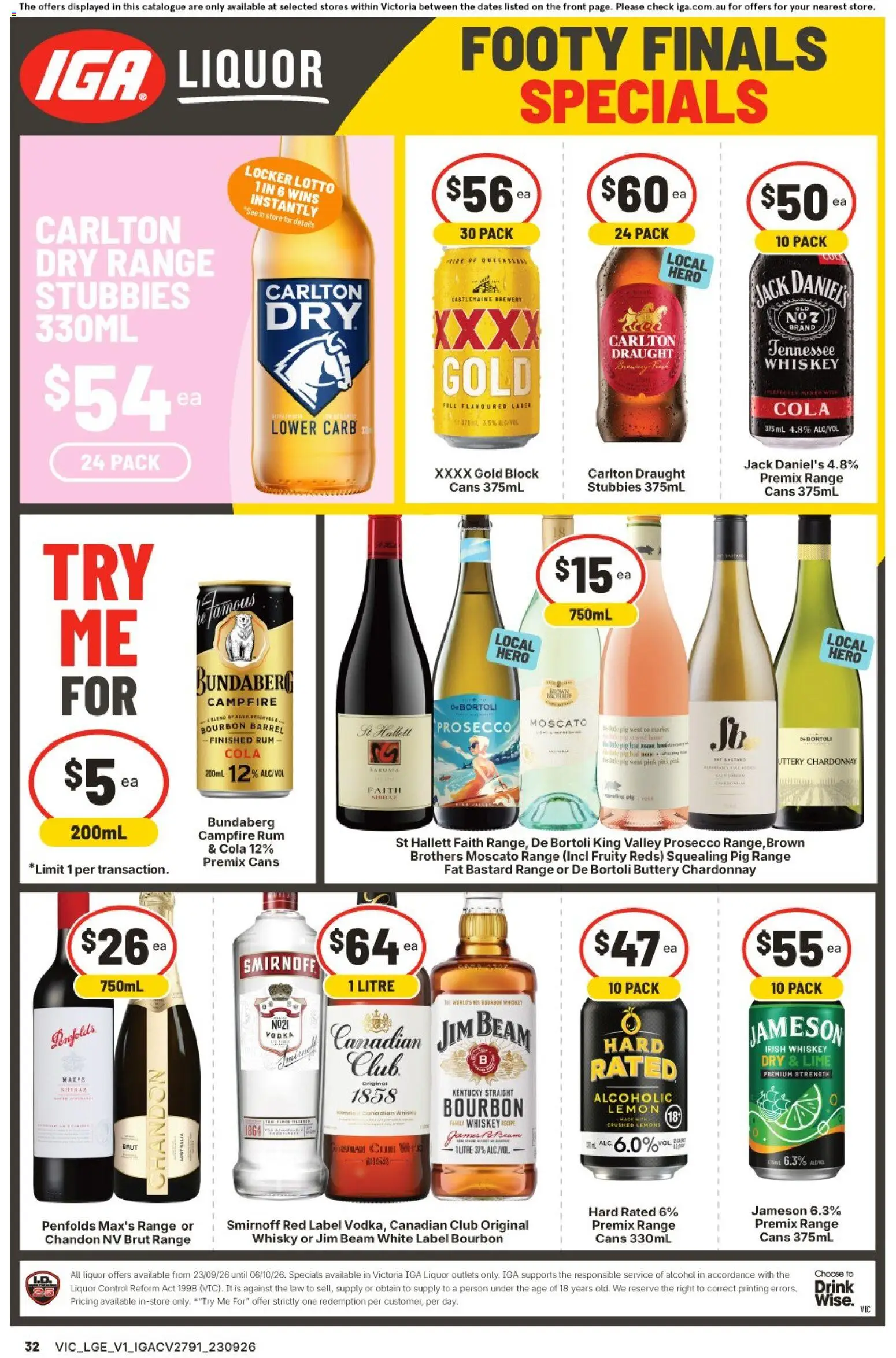 IGA catalogue - valid from 23/09/2026 | Page: 2 | Products: Prosecco, Vodka, Whiskey, Jack Daniel’s