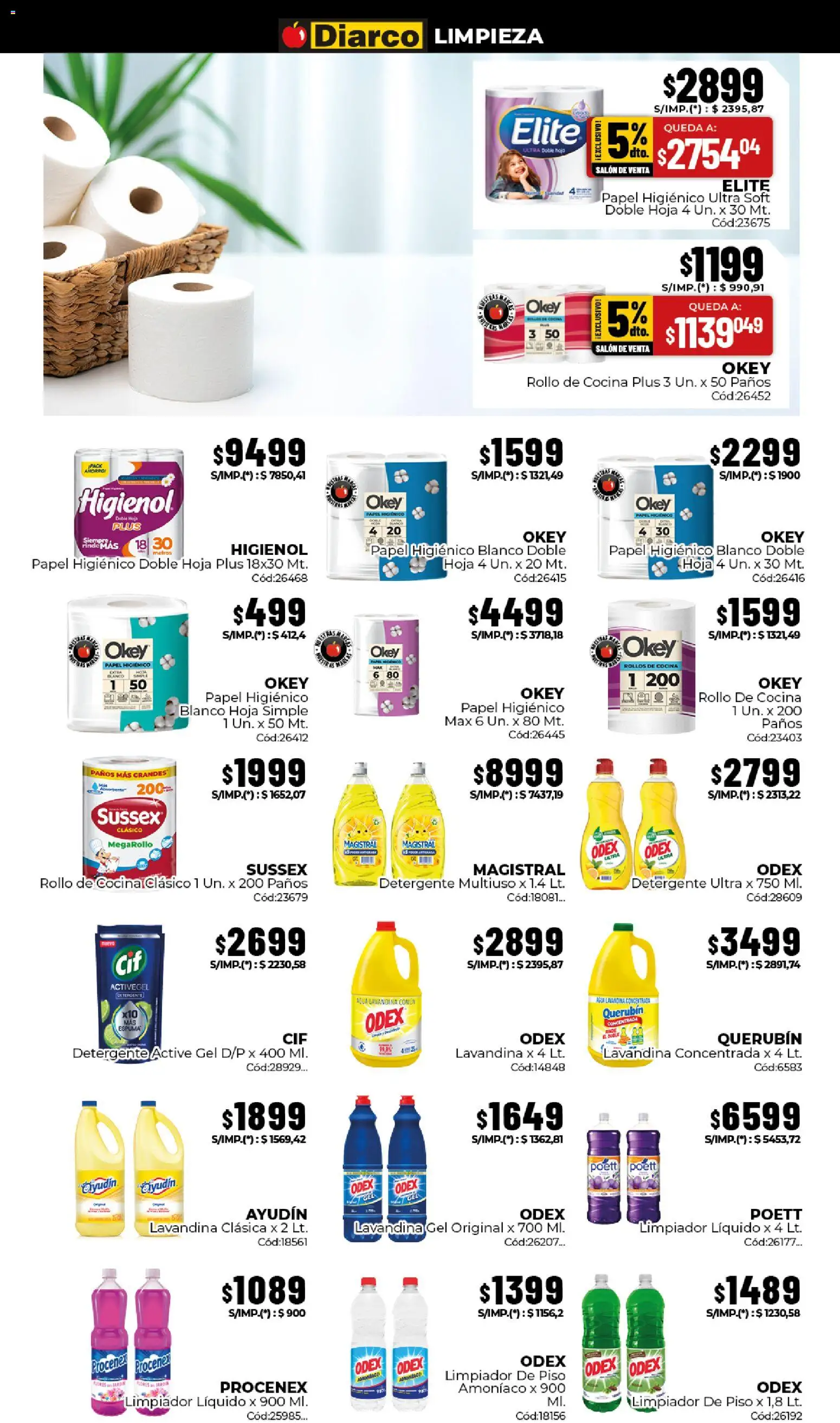 Diarco - Ofertas Interior │ válido desde el 13/07/2026 | Página: 16 | Productos: Papel higiénico, Lavandina, Cocina, Limpiador