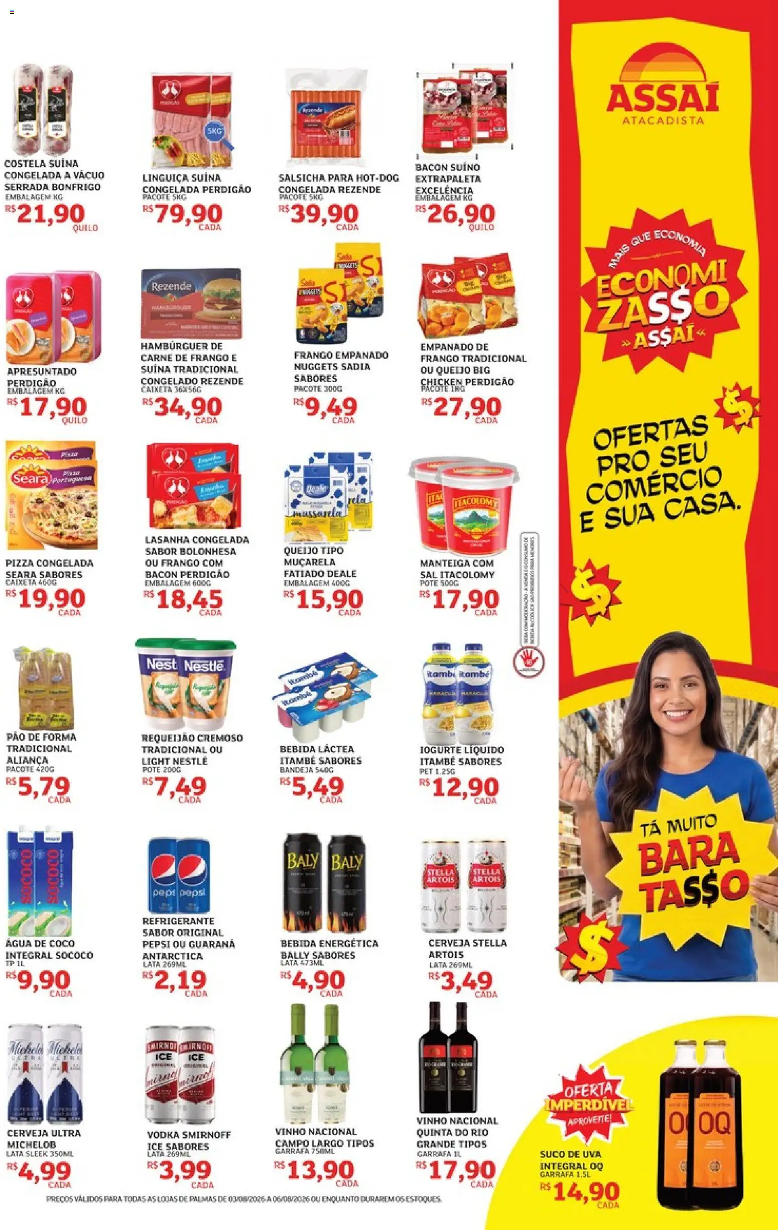 Assaí Atacadista Folheto - válido de 03/08/2026 | Página: 3 | Produtos: Água de coco, Linguiça, Manteiga, Hambúrguer