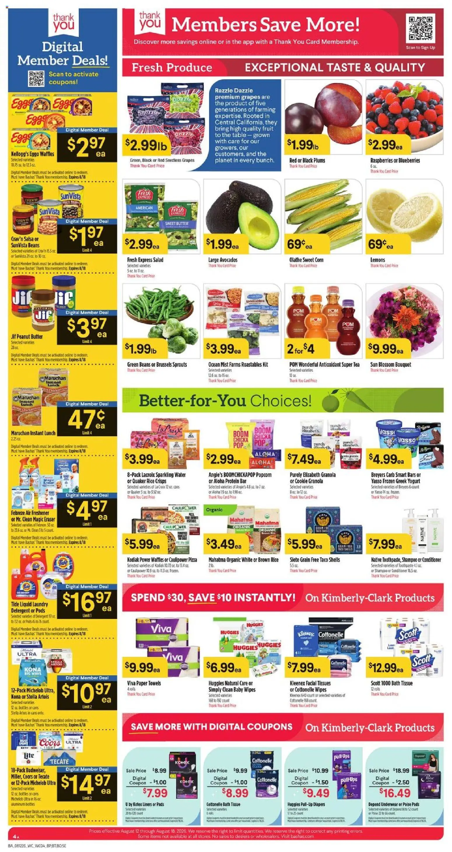 Basha's Weekly Ad - valid from 08/12/2026 | Page: 4 | Products: Brussels Sprouts, Chicken, Salad, Blueberries