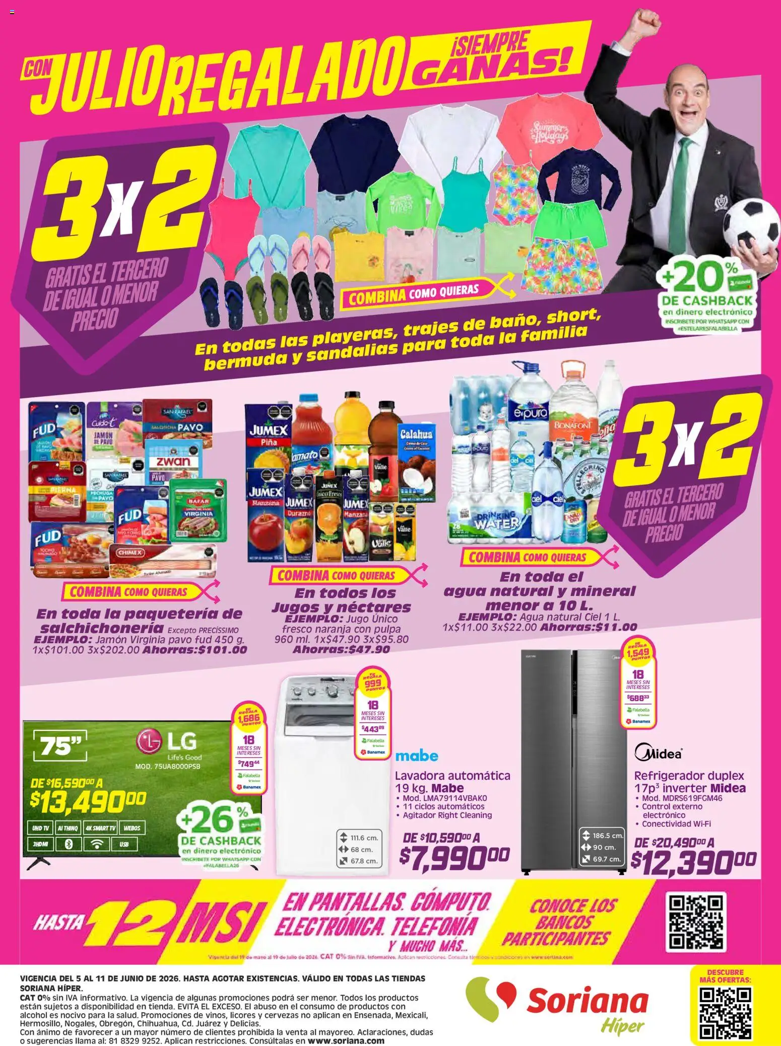 Nuevas ofertas de Soriana válidas en toda la República Mexicana desde el 05.06.2026. ¡Encuentra las mejores ofertas en Soriana folleto! | Página: 12 | Productos: Durazno, Jugo, Sandalias, Bermuda