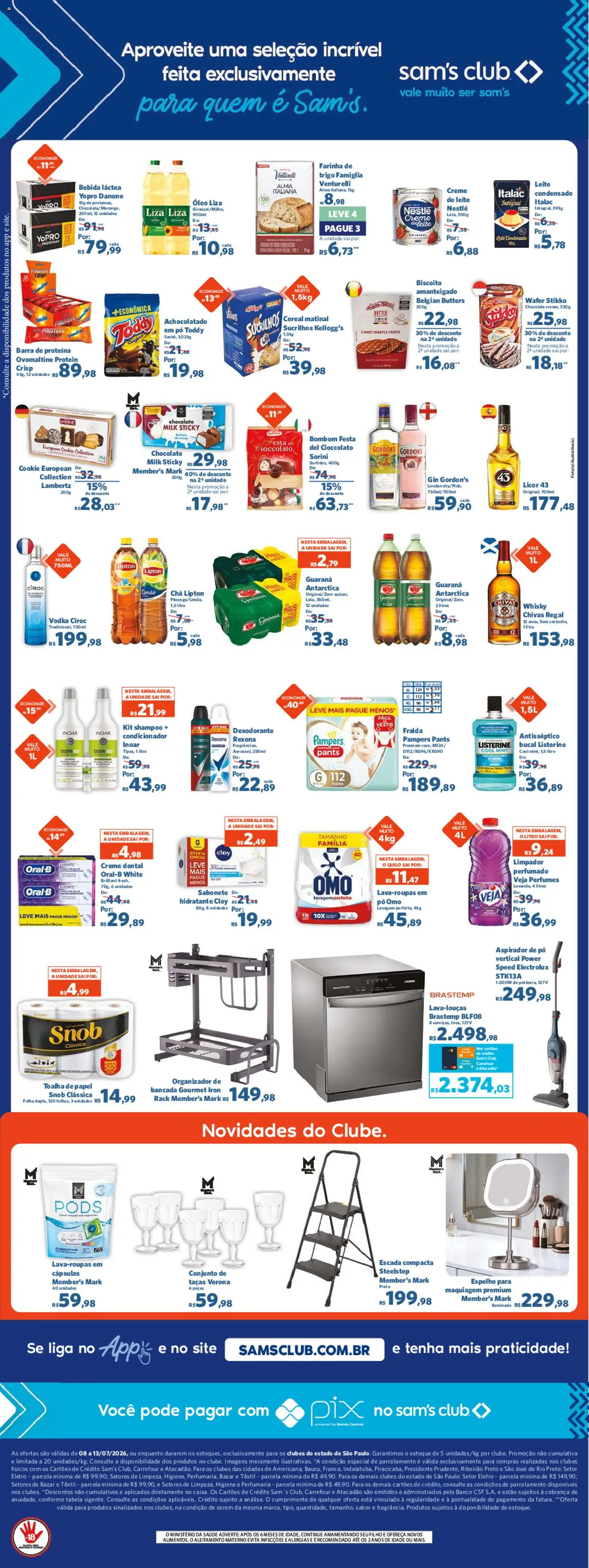 Sam's Club Folheto - válido de 08/07/2026 | Página: 2 | Produtos: Pampers, Pó, Creme, Creme dental
