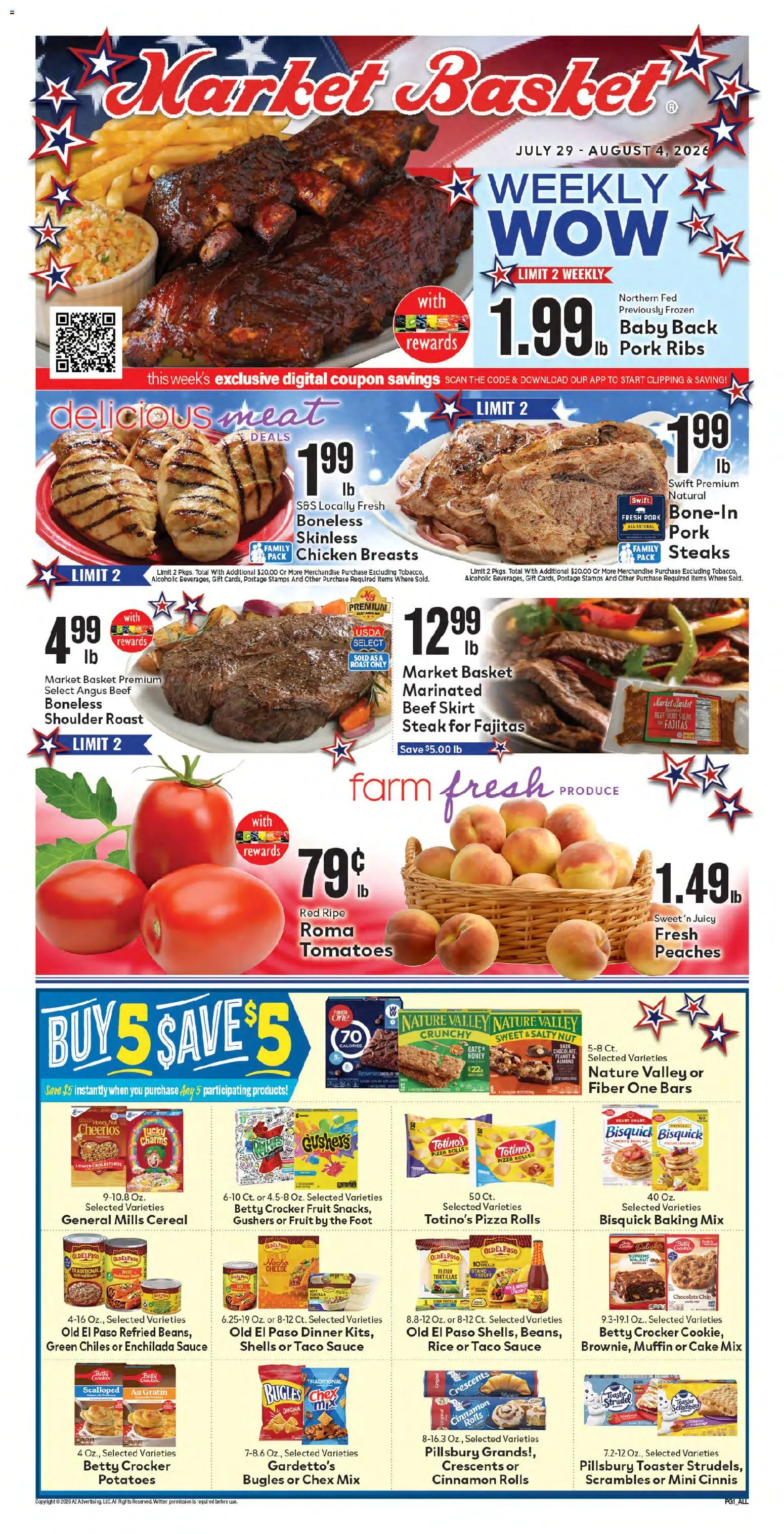 Market Basket Weekly Ad - valid from 07/29/2026 | Page: 3 | Products: Toaster, Peaches, Cheese, Beef