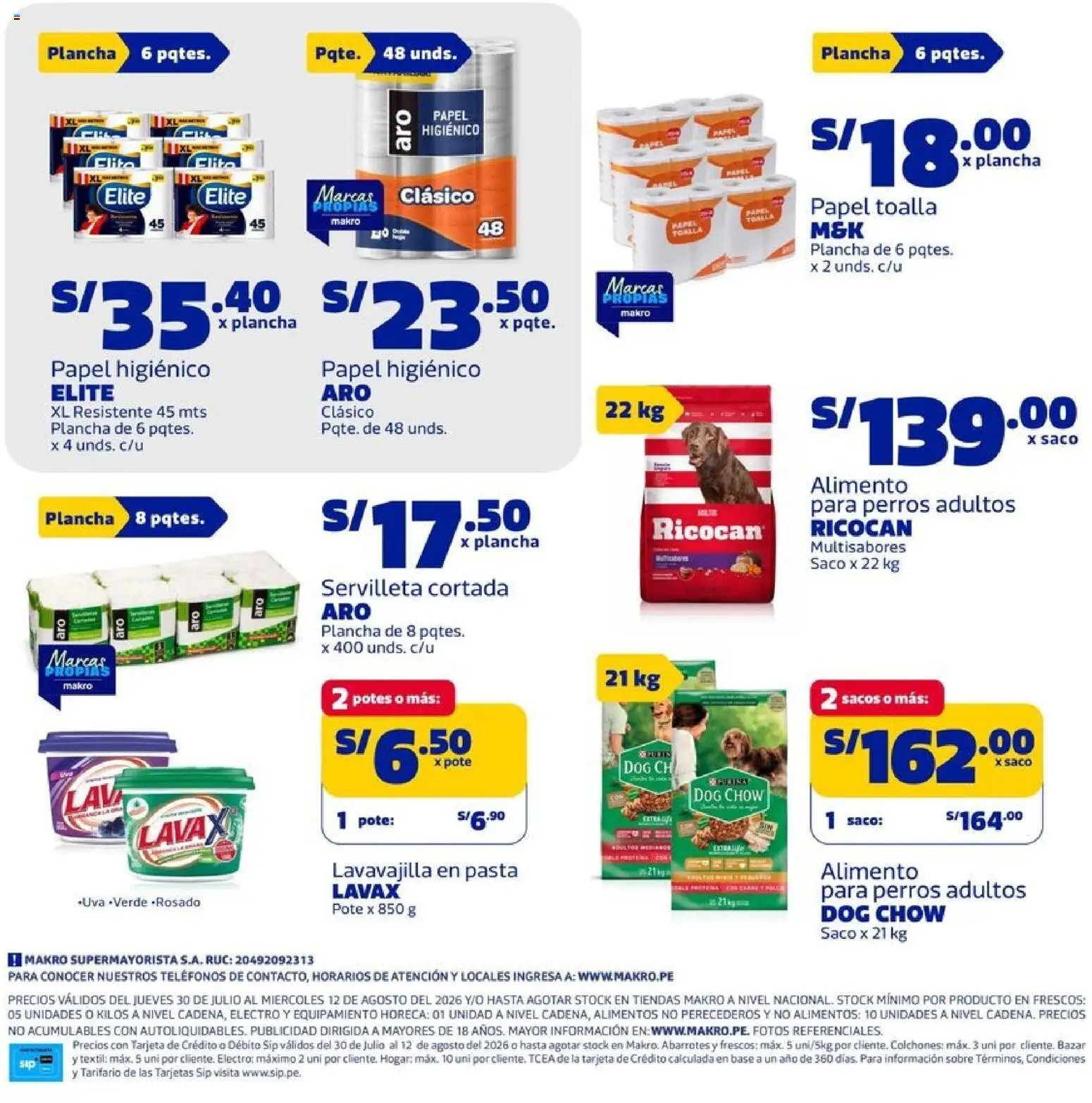 Catálogo Makro válido desde 30/07/2026 | Página: 12 | Productos: Toalla, Pasta, Saco