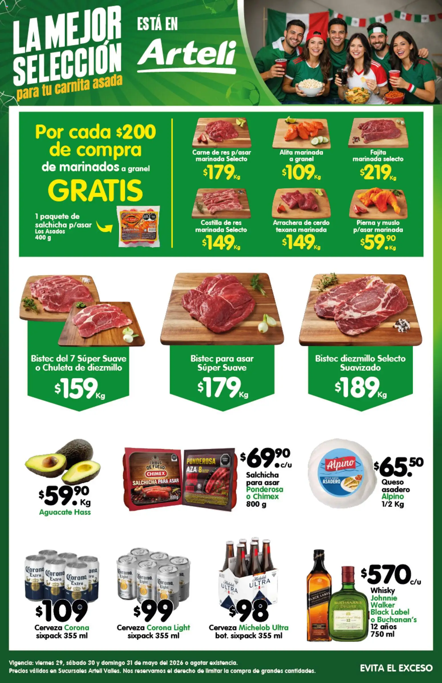 Nuevas ofertas de Arteli válidas en toda la República Mexicana desde el 29.05.2026. ¡Encuentra las mejores ofertas en Arteli folleto Carne Valles! | Página: 1 | Productos: Queso, Cerveza, Res, Whisky