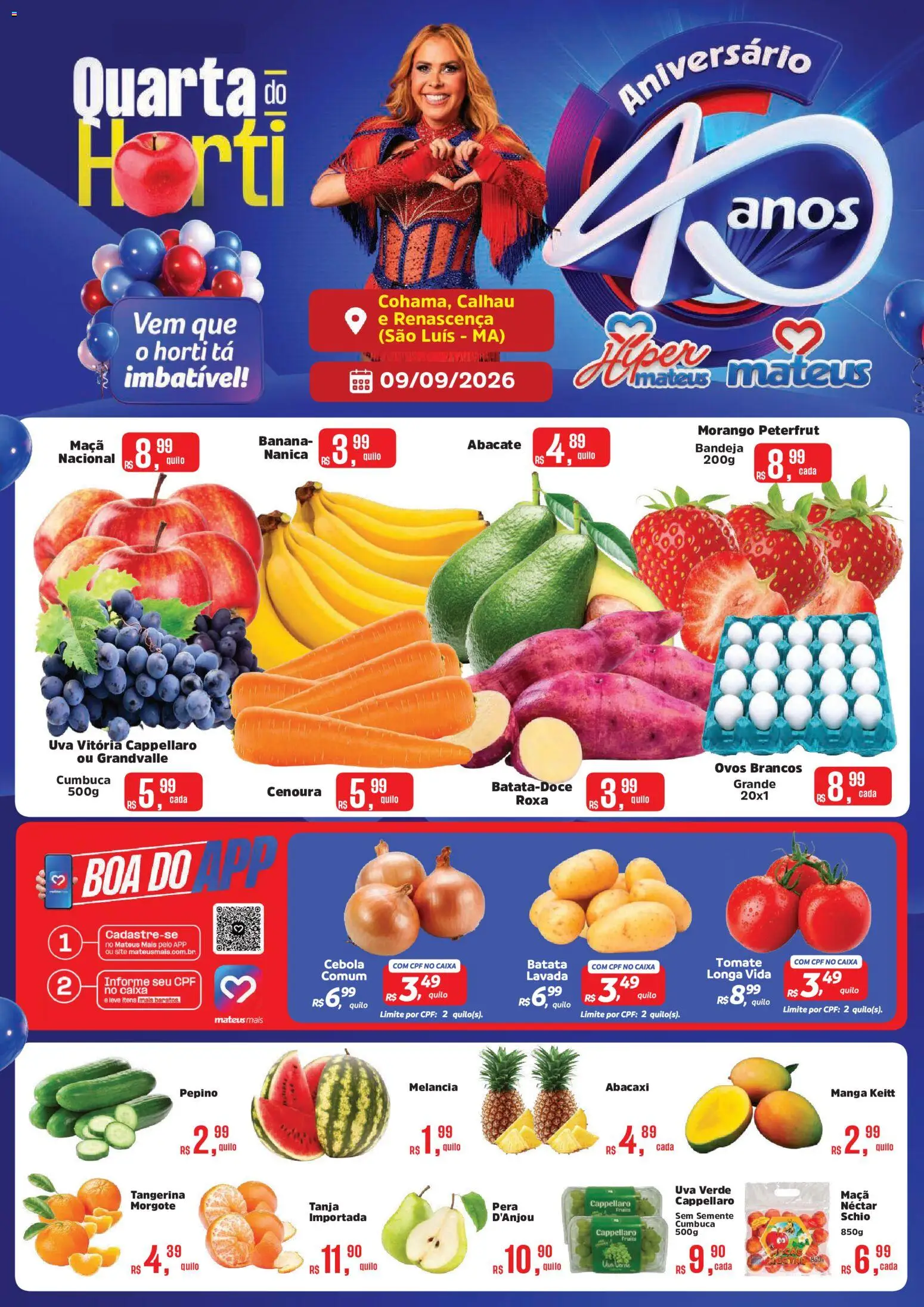 Mateus Folheto - válido de 09/09/2026 | Página: 1 | Produtos: Pera, Tomate, Uva, Ovos