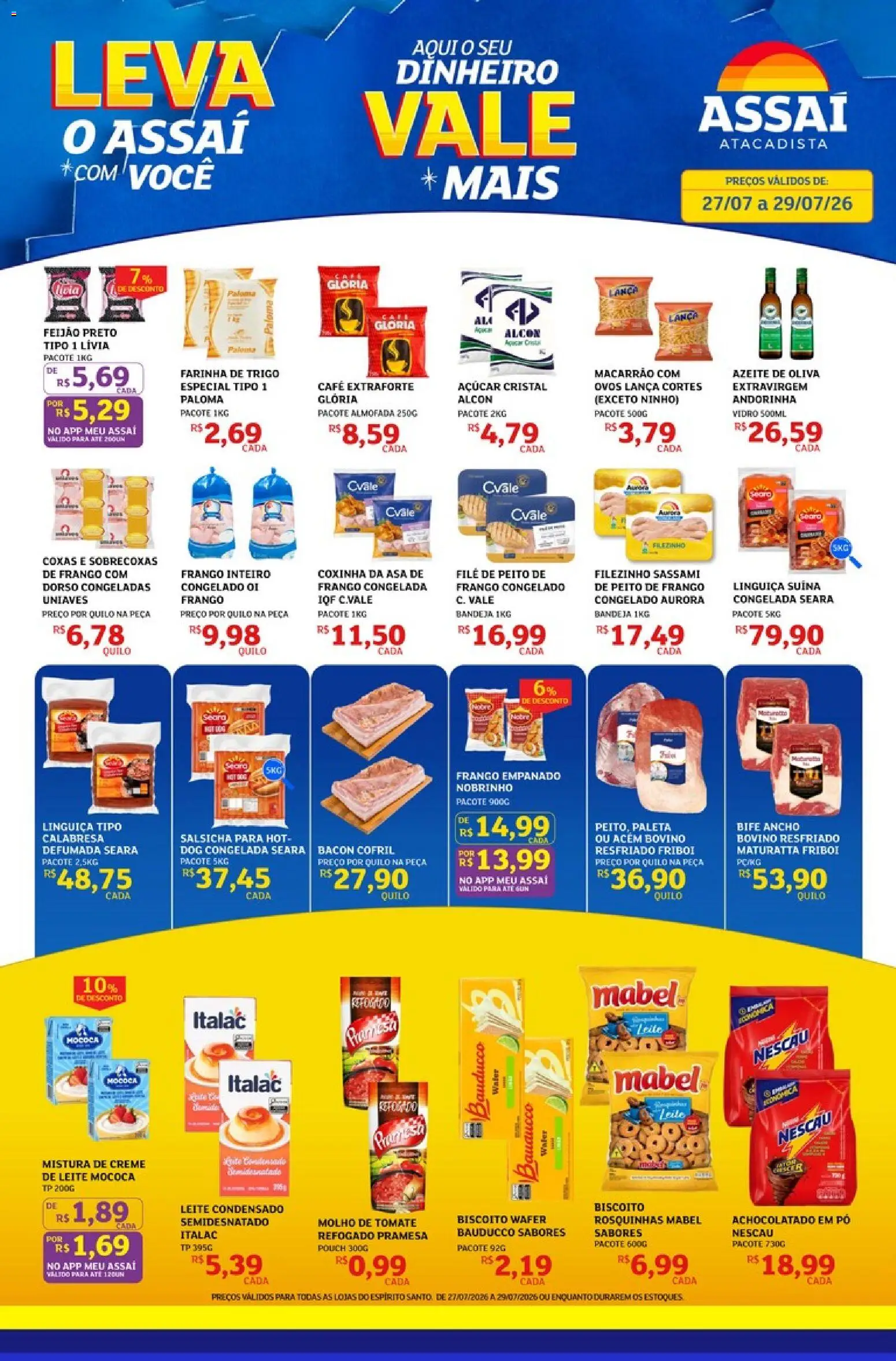 Assaí Atacadista Folheto - válido de 27/07/2026 | Página: 1 | Produtos: Feijão, Pó, Creme, Peito de frango