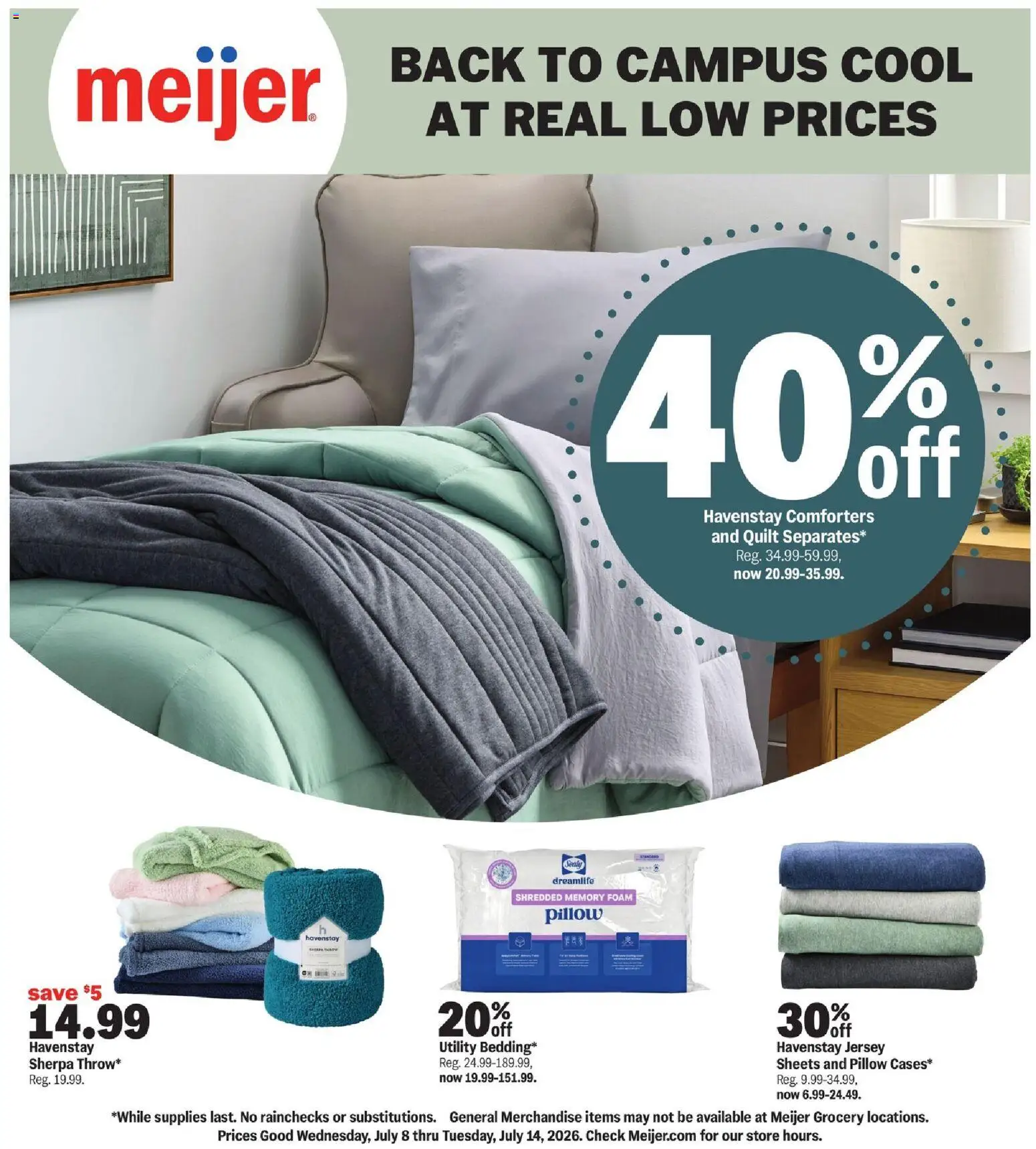 Meijer Meijer Back To Campus Cool At Real Low Prices - valid from 07/08/2026 | Page: 1 | Products: Pillow, Quilt