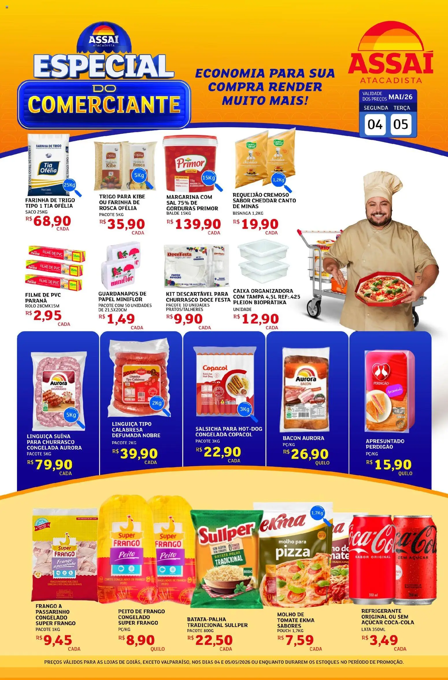 Assaí Atacadista Folheto - válido de 04.05.2026 | Página: 1 | Produtos: Salsicha, Pizza, Requeijão, Margarina