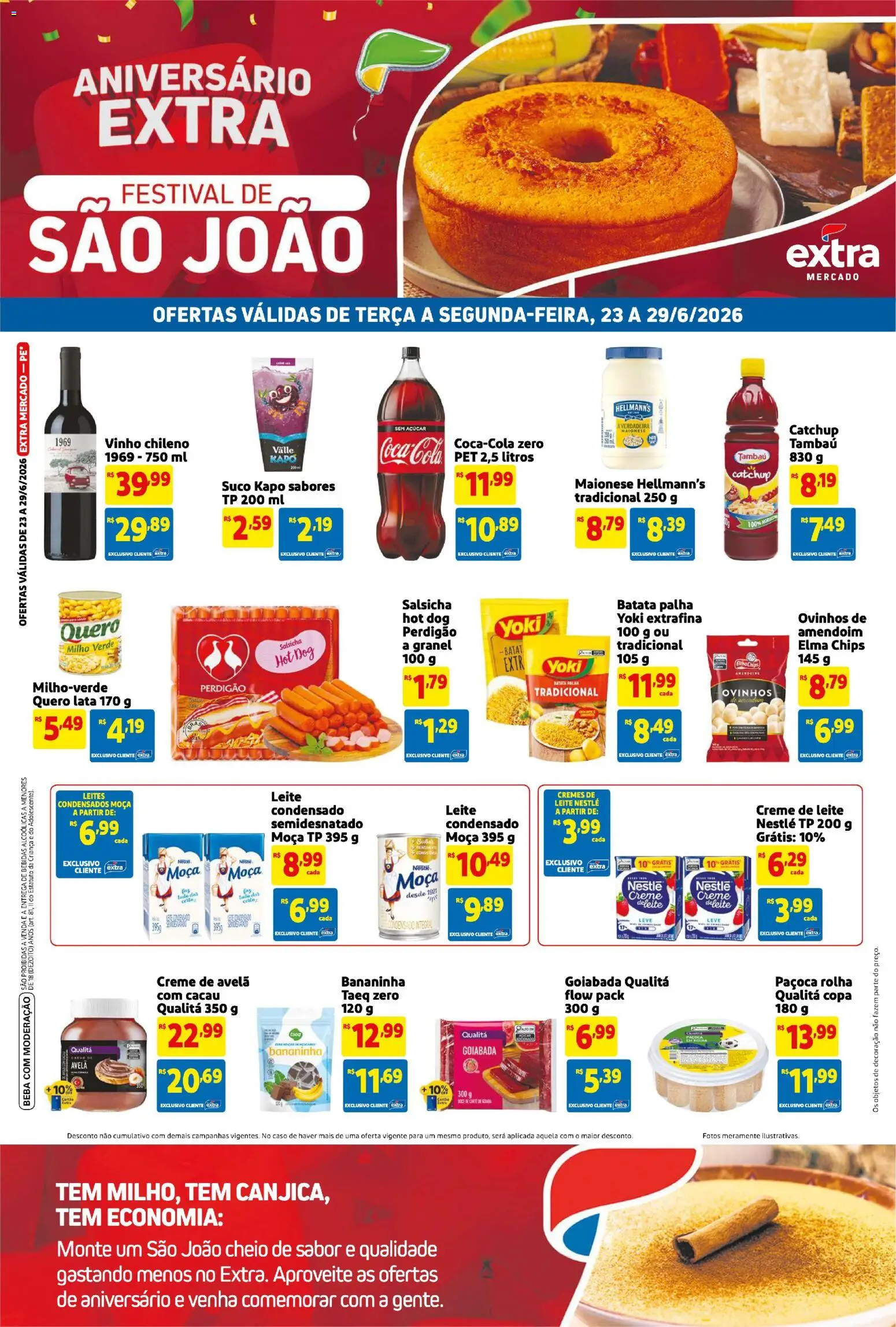 Extra Folheto - válido de 23/06/2026 | Página: 5 | Produtos: Elma Chips, Leite, Vinho, Creme