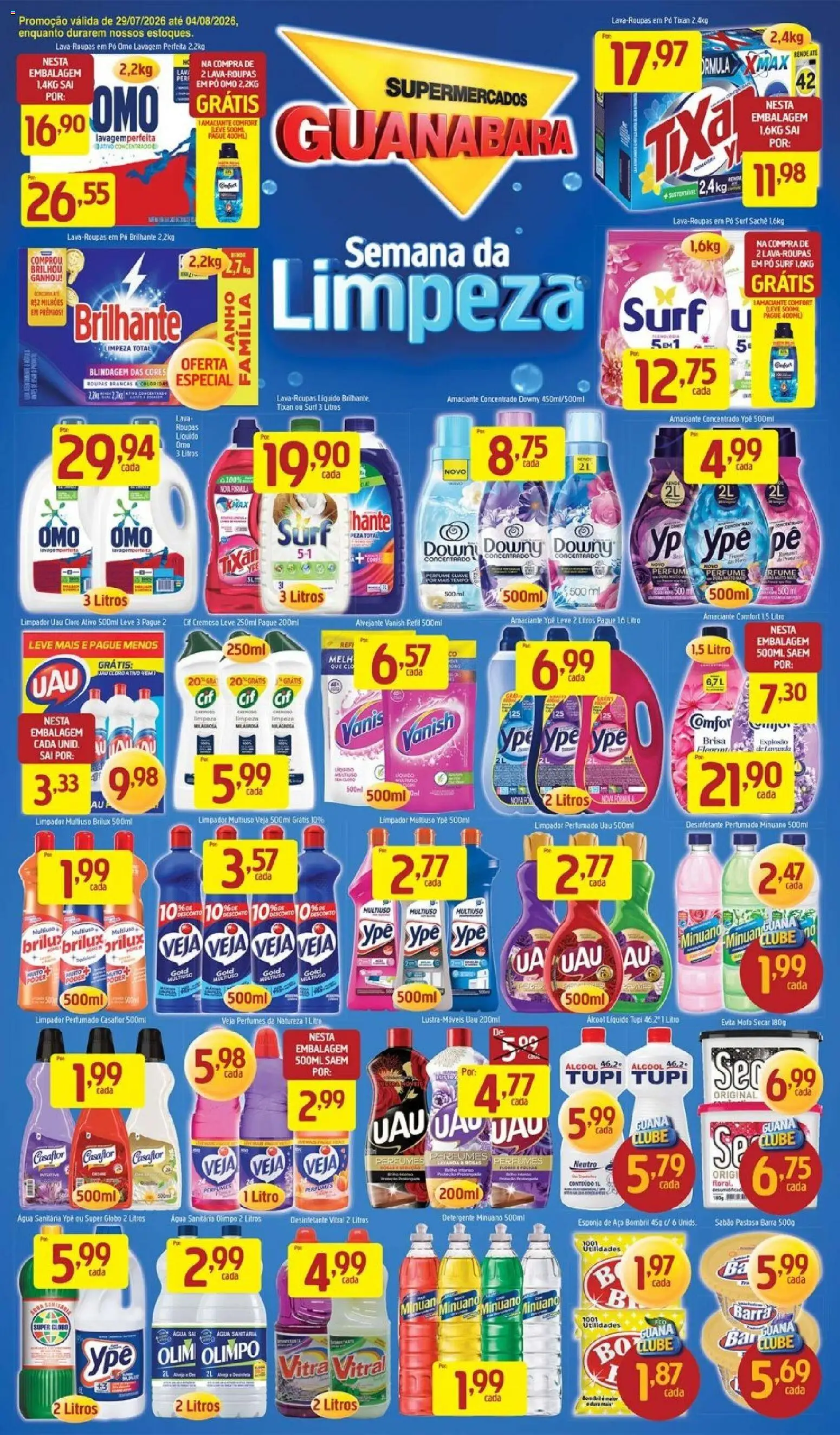 Supermercados Guanabara Folheto - válido de 29/07/2026 | Página: 1 | Produtos: Cloro, Alvejante, Vanish, Amaciante