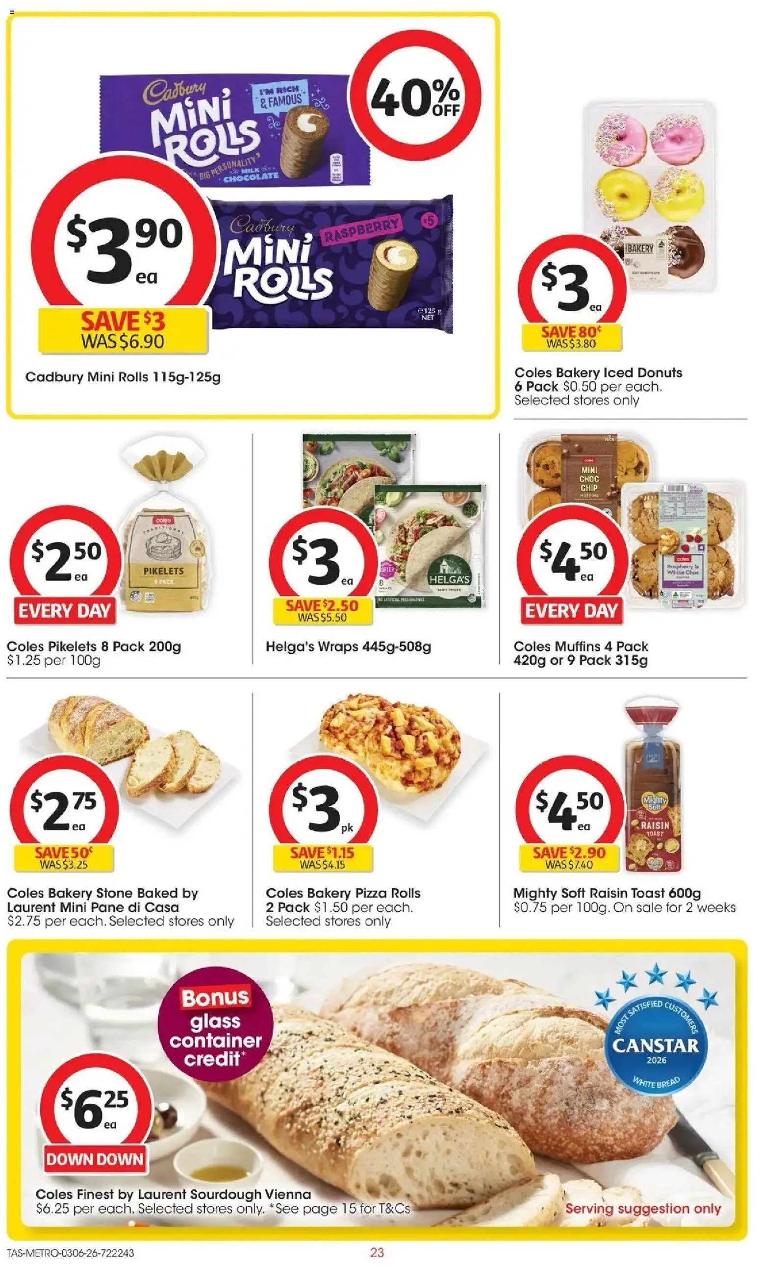 Coles catalogue - valid from 02.06.2026 | Page: 23 | Products: Donuts, Bread, Pizza, Muffins