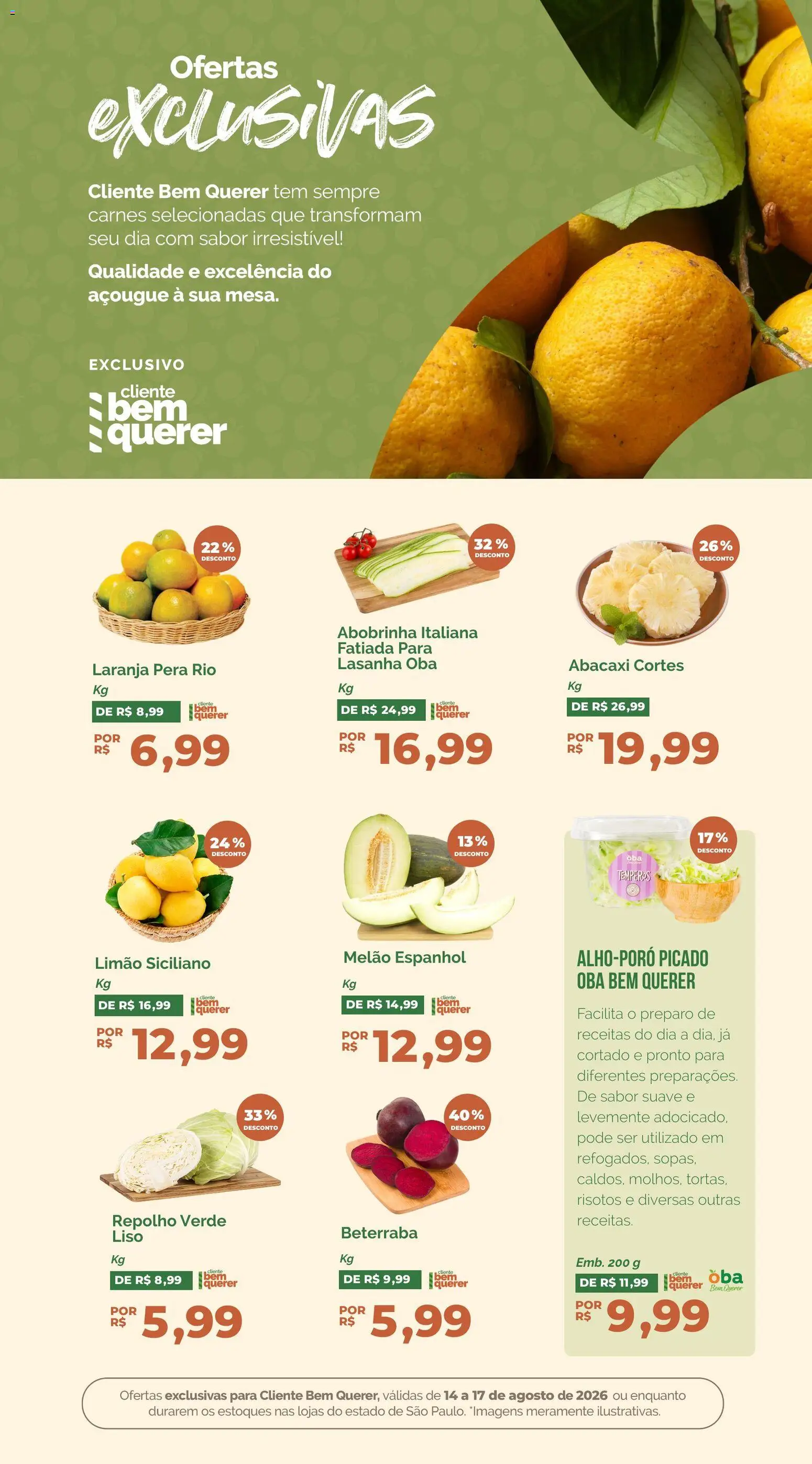 Oba Hortifruti Folheto - válido de 14/08/2026 | Página: 4 | Produtos: Limão siciliano, Abobrinha, Beterraba, Repolho
