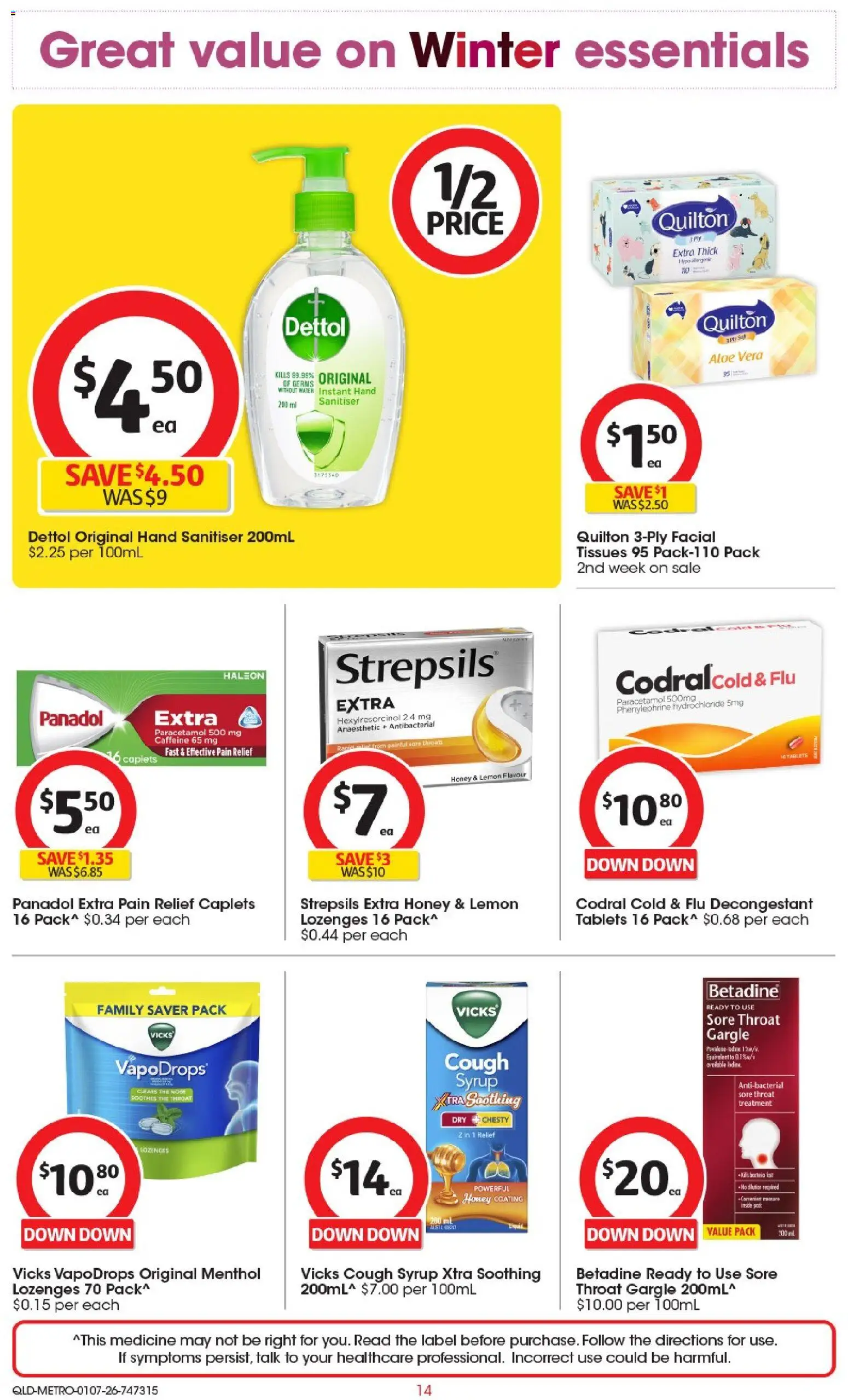 Coles catalogue - valid from 01/07/2026 | Page: 14 | Products: Water, Lemon, Hand sanitiser, Tablets
