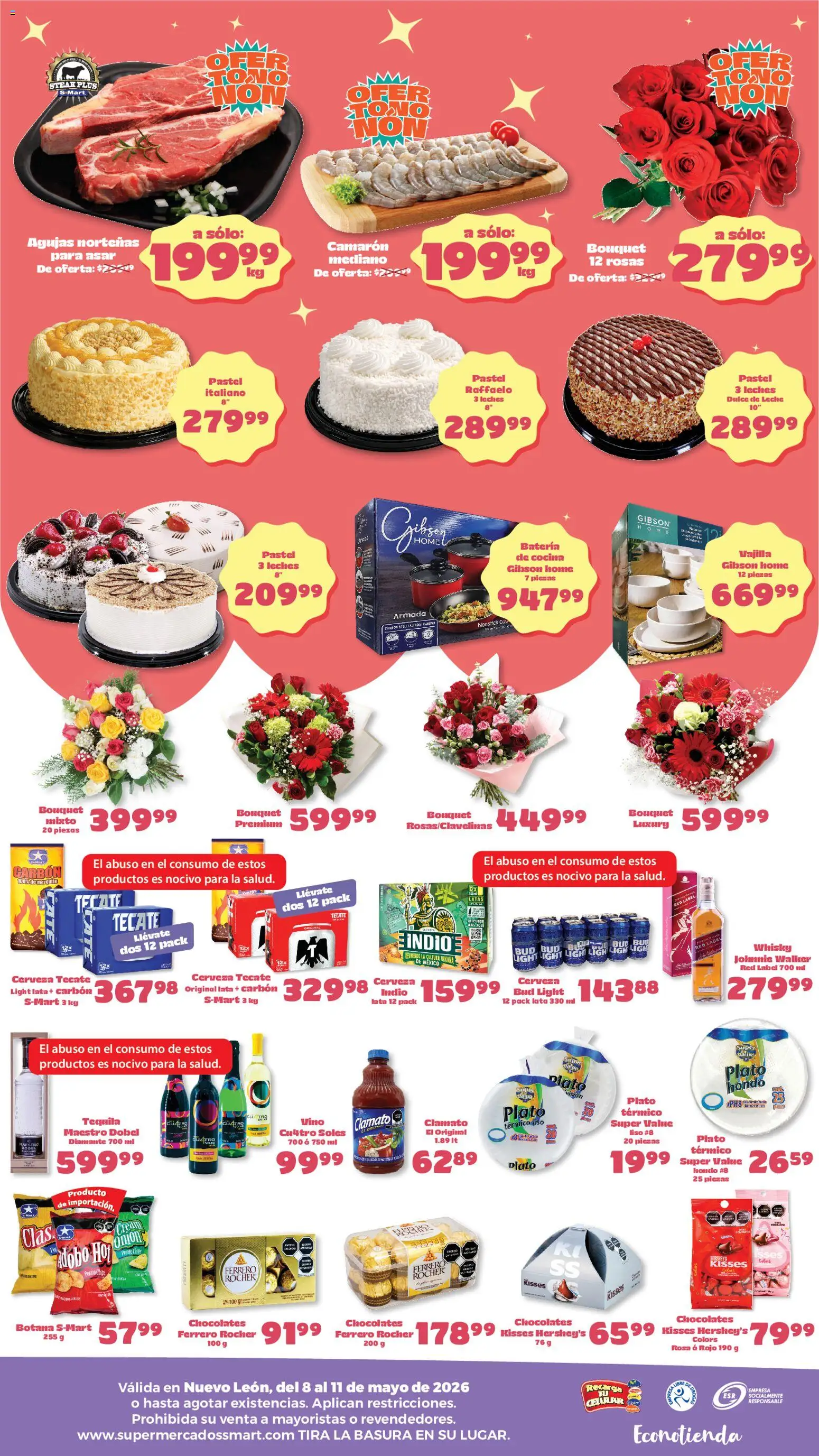 Nuevas ofertas de S-Mart válidas en toda la República Mexicana desde el 08.05.2026. ¡Encuentra las mejores ofertas en S-Mart folleto Ofertas de feria Monterrey! | Página: 2 | Productos: Pastel, Cerveza, Vino, Batería