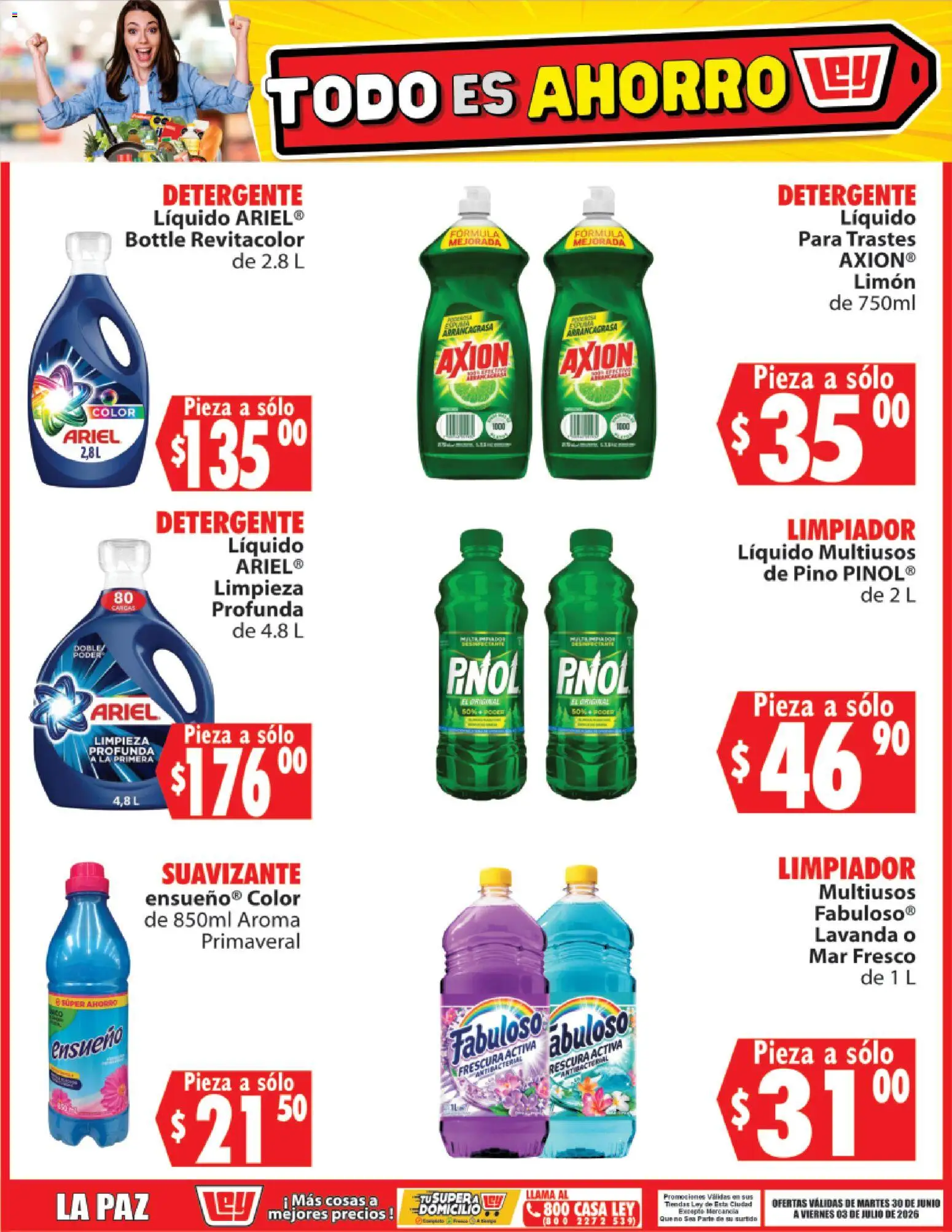 Nuevas ofertas de Casa Ley válidas en toda la República Mexicana desde el 30/06/2026. ¡Encuentra las mejores ofertas en Casa Ley folleto Todo es ahorro! | Página: 10 | Productos: Detergente, Limón, Suavizante, Limpiador