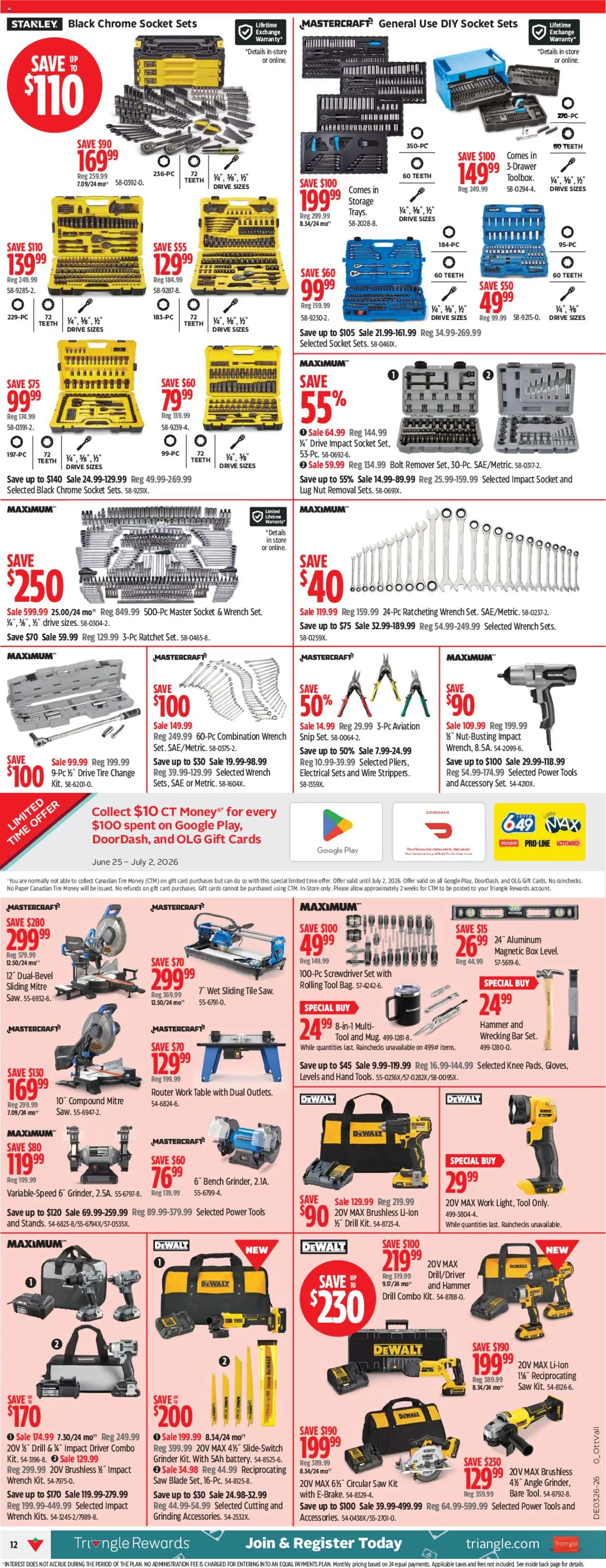 Canadian Tire flyer valid from Jun 25, 2026 | Page: 12 | Products: Grinder, Table, Socket, Box