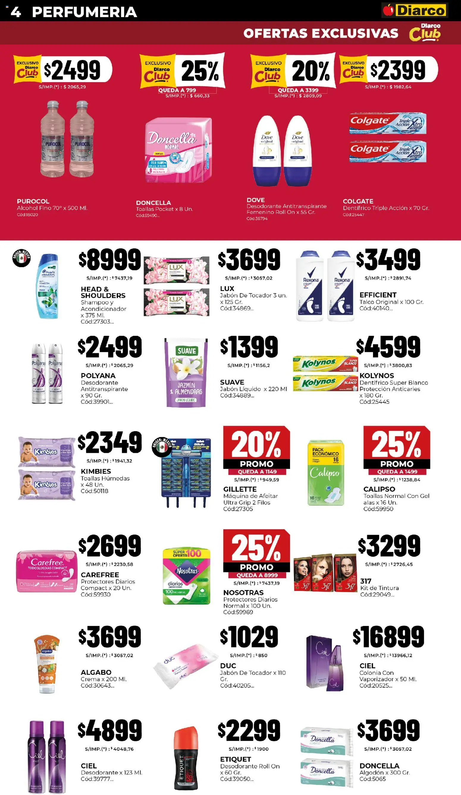 Diarco - Ofertas Pueblo Sur │ válido desde el 20/07/2026 | Página: 4 | Productos: Toallas, Acondicionador, Jabón, Desodorante