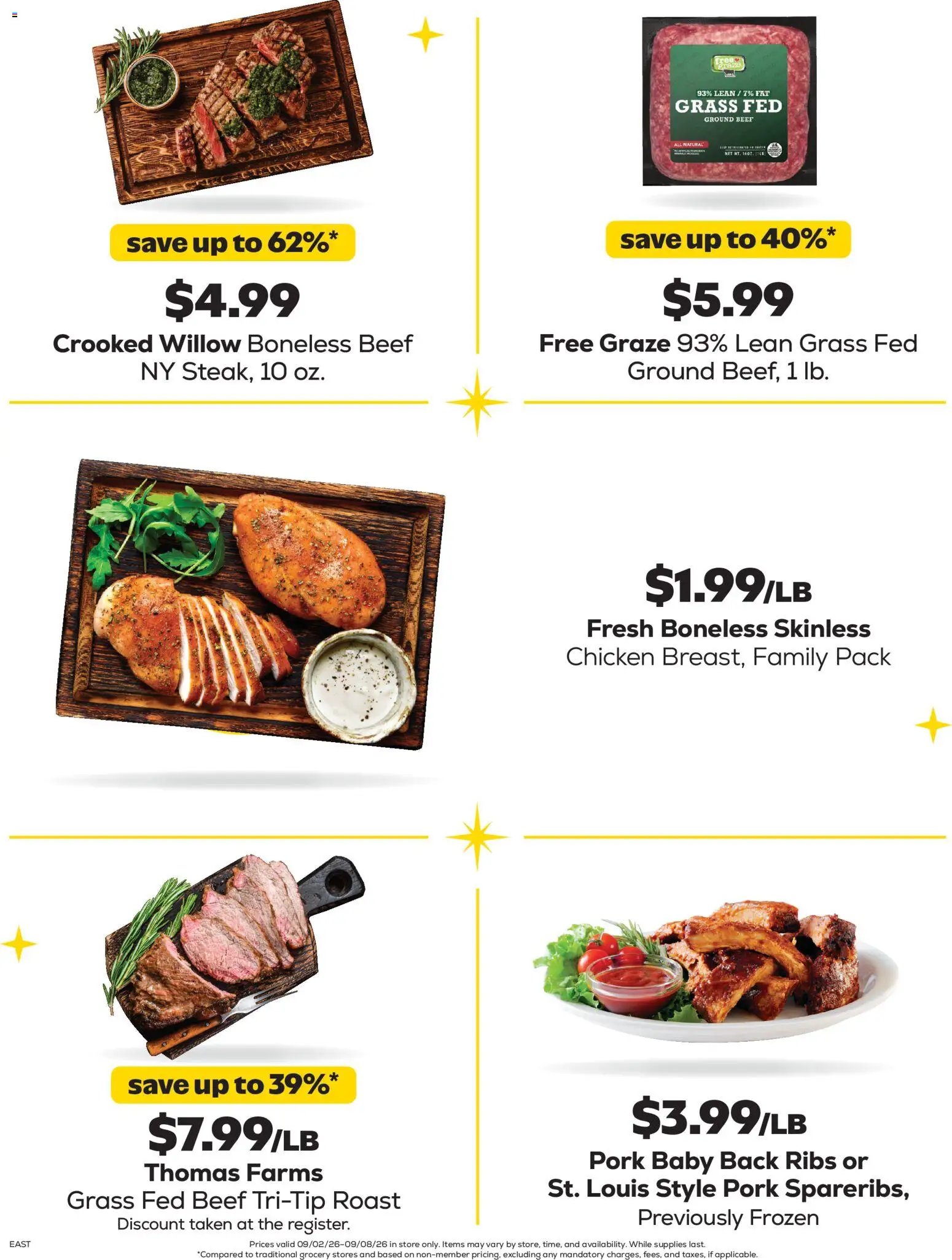 Grocery Outlet Weekly Ad - valid from 09/02/2026 | Page: 3 | Products: Chicken, Pork, Beef, Ground beef