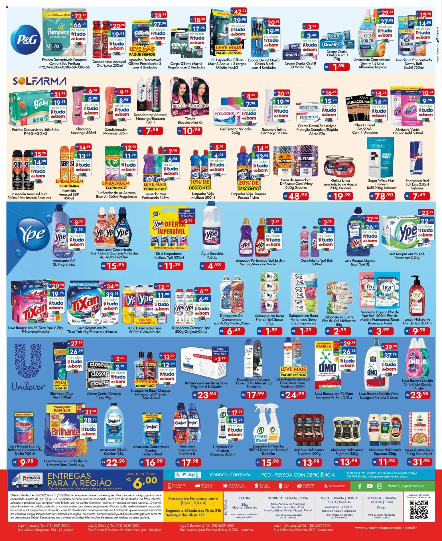 Supermercados Rondon Folheto - válido de 06.03.2026 | Página: 4 | Produtos: Pampers, Pó, Enxaguante bucal, Pasta de amendoim