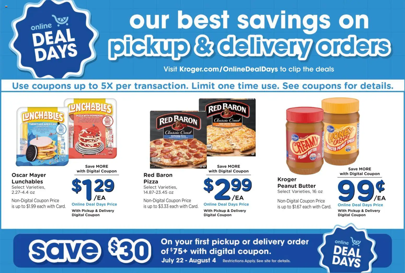 Kroger Weekly Ad - valid from 07/22/2026 | Page: 7 | Products: Clip, Butter, Cheese, Pizza