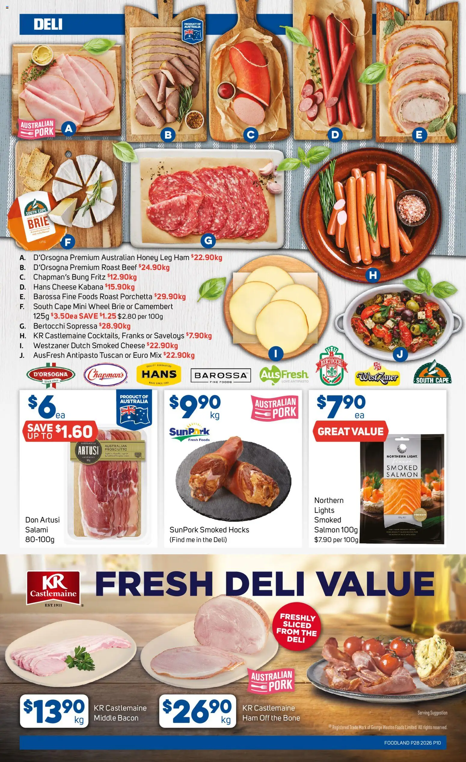 Foodland catalogue - valid from 08/07/2026 | Page: 10 | Products: Bacon, Cheese, Pork, Salmon