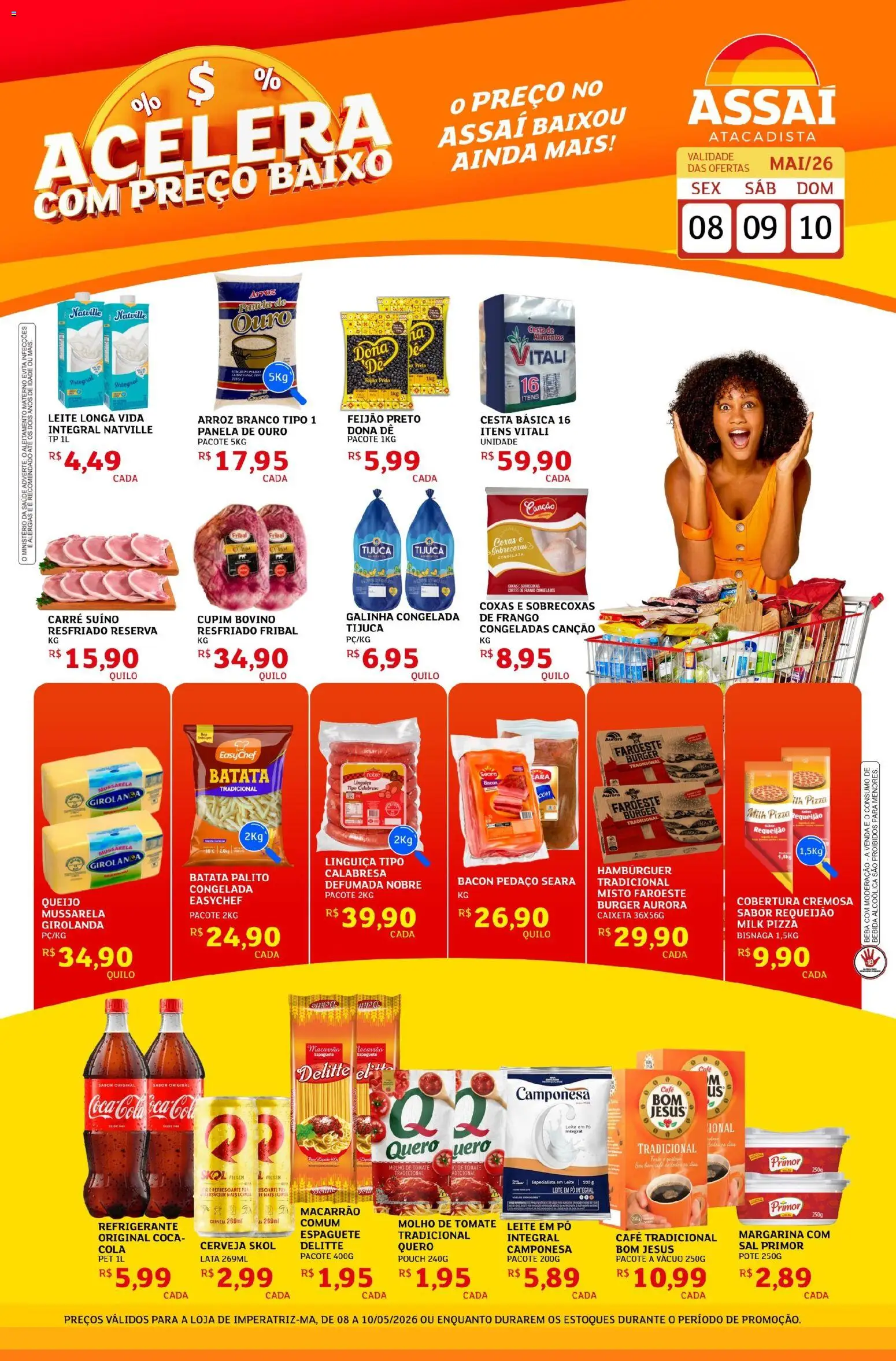 Assaí Atacadista Folheto - válido de 08.05.2026 | Página: 1 | Produtos: Espaguete, Linguiça, Requeijão, Leite em pó