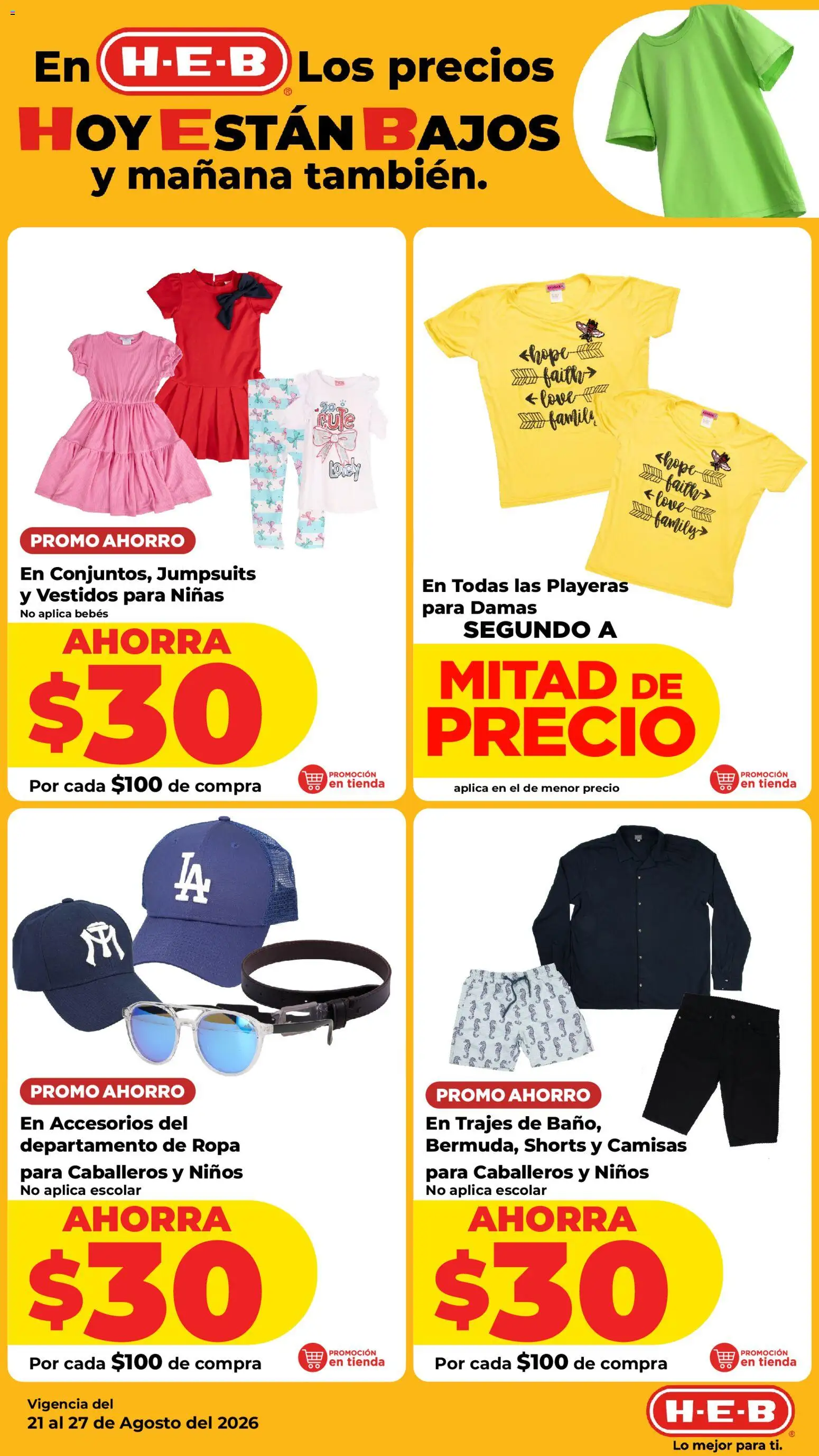 Nuevas ofertas de H-E-B válidas en toda la República Mexicana desde el 21/08/2026. ¡Encuentra las mejores ofertas en H-E-B folleto! | Página: 23 | Productos: Ropa