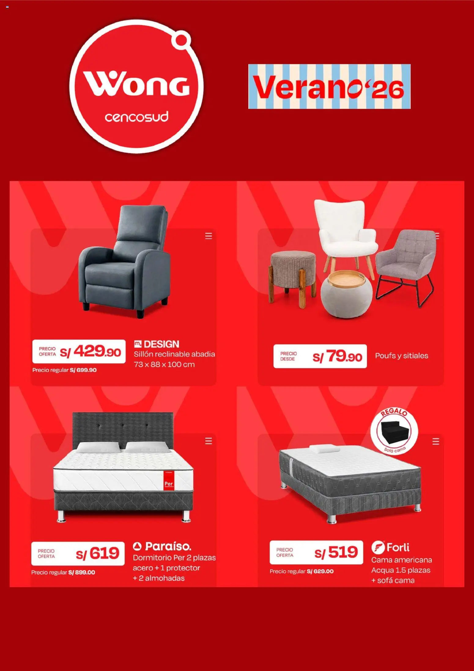 Catálogo Wong válido desde 03/08/2026 | Página: 3 | Productos: Cama, Sofá, Sillón